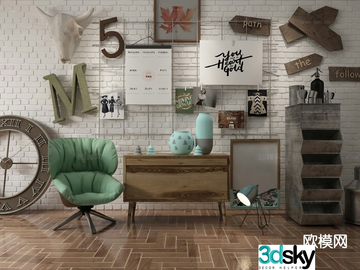 Industrial style leisure chair side cabinet side table 3d model