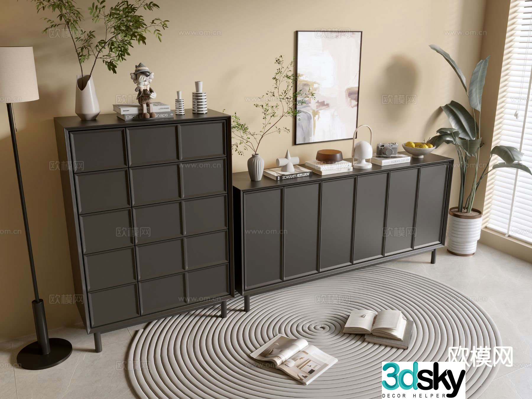 Modern black cabinet entrance cabinet drawer cabinet 3d model