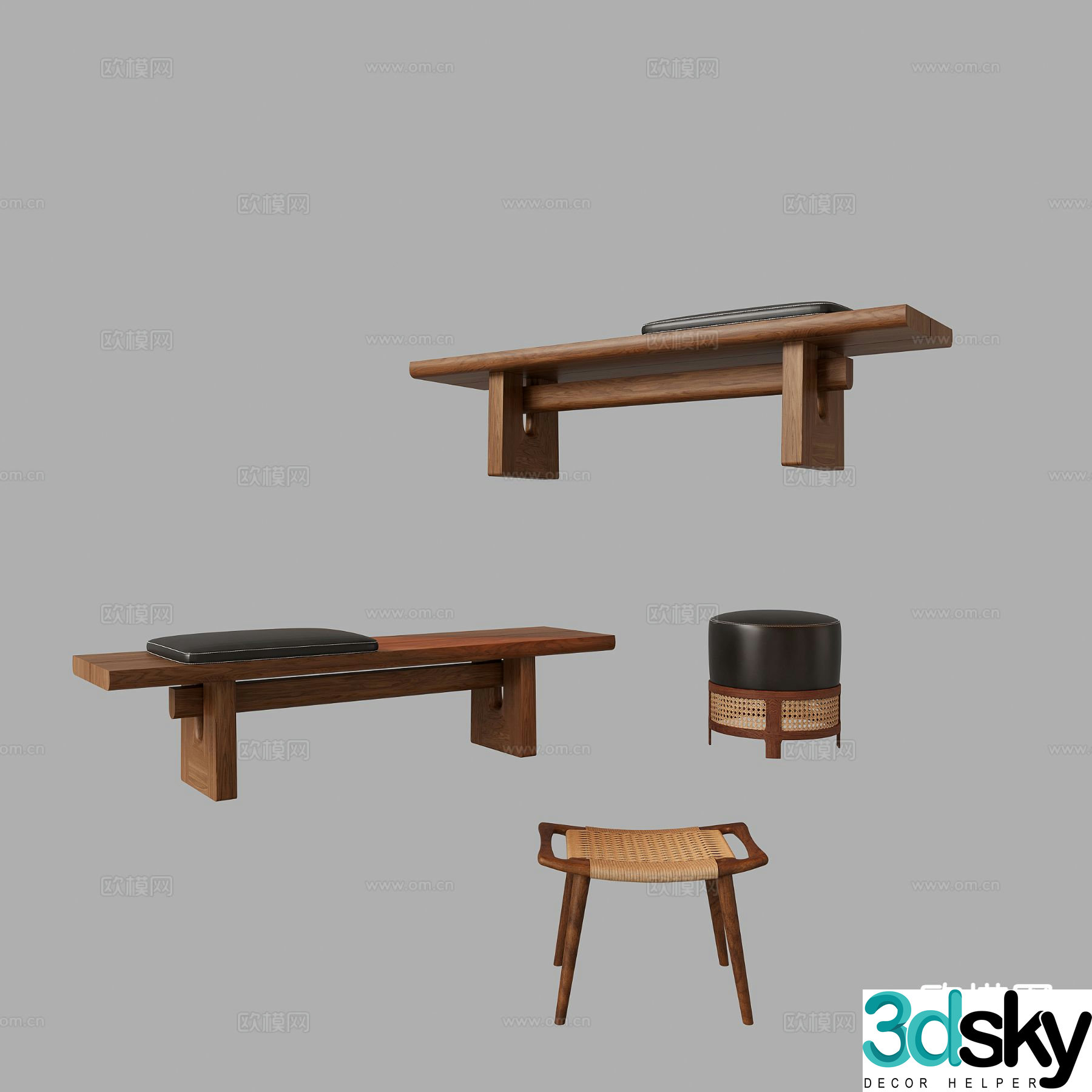wabi-sabi stool bedside stool bench 3d model