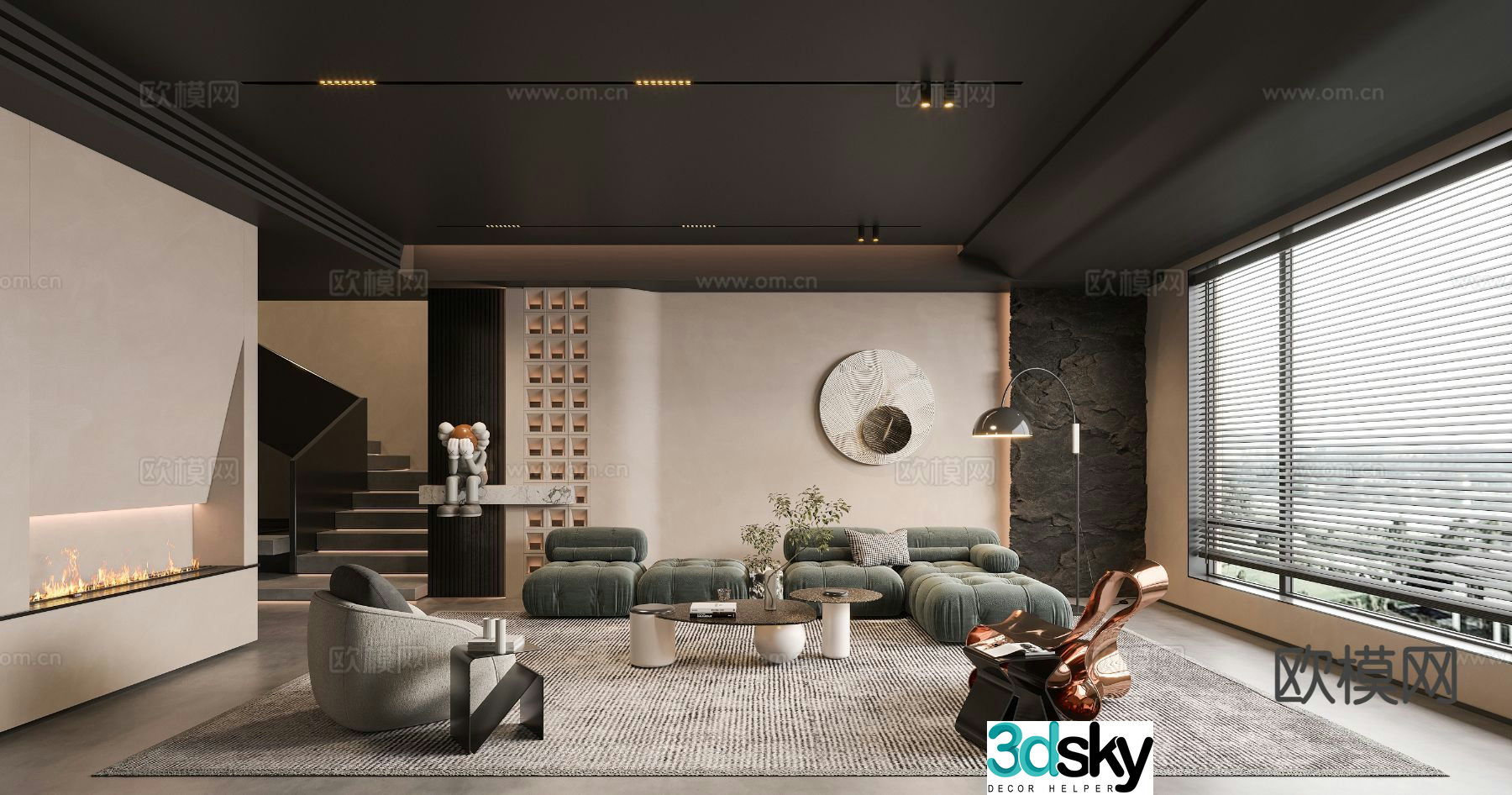 Light luxury living room duplex living room 3D model