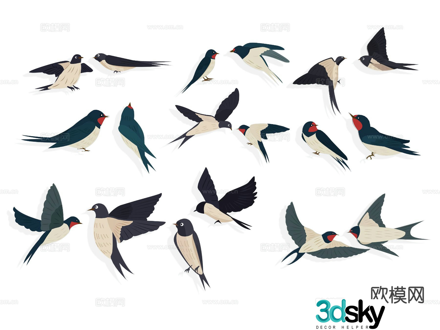 Swallow silhouette flying bird wall decoration 3d model
