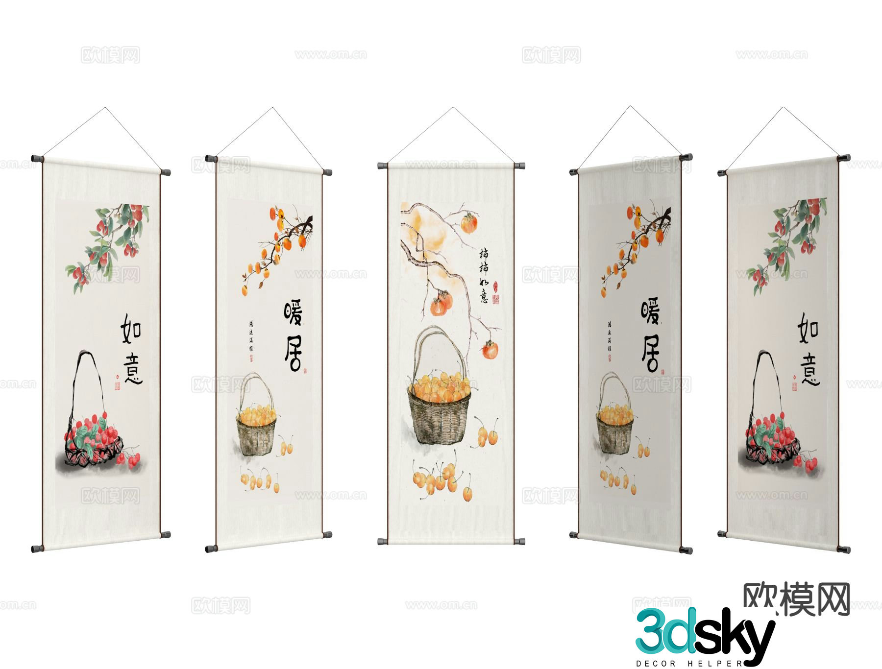 New Chinese scroll painting calligraphy painting calligraphy and painting 3D model