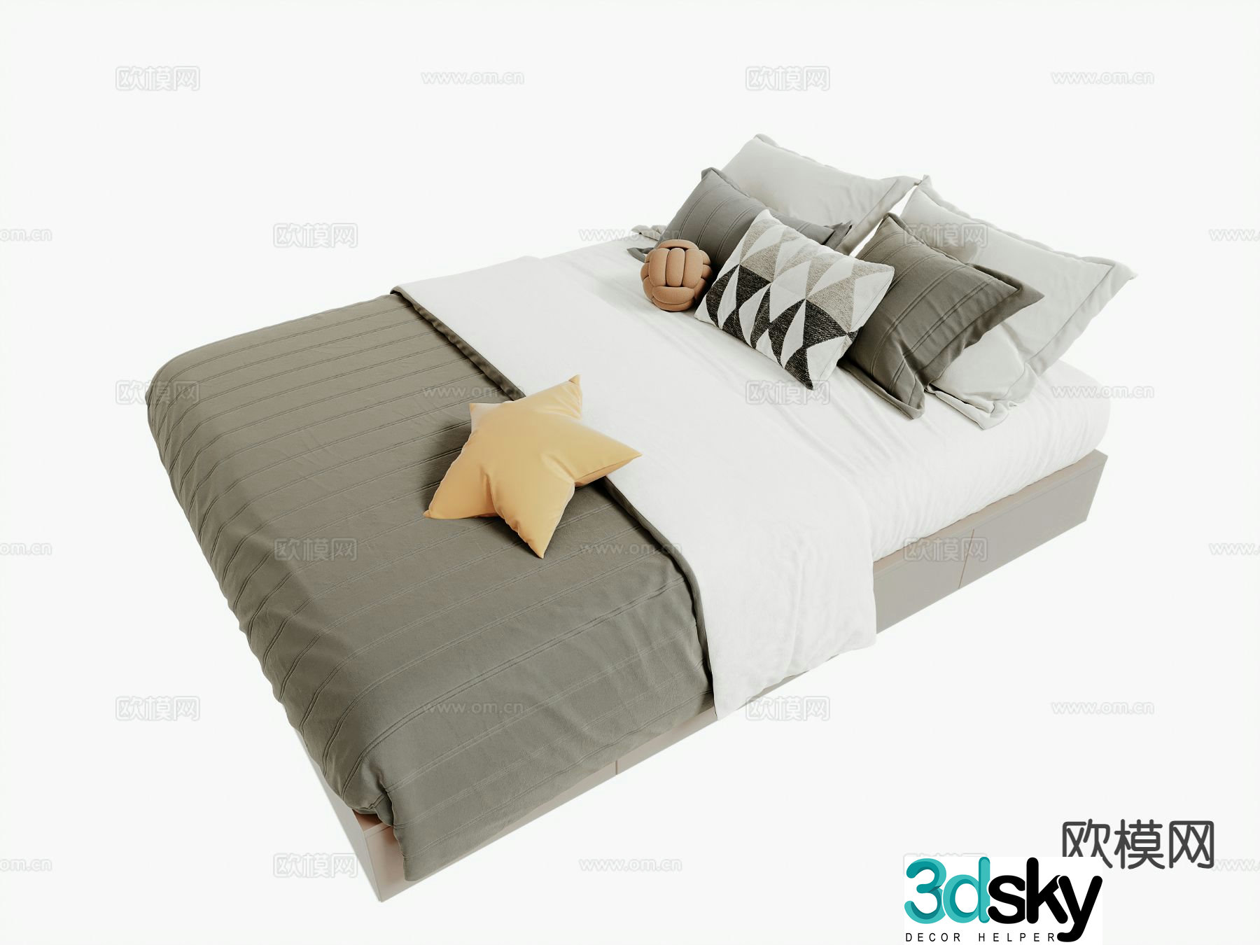 Modern tatami bed double bed 3d model