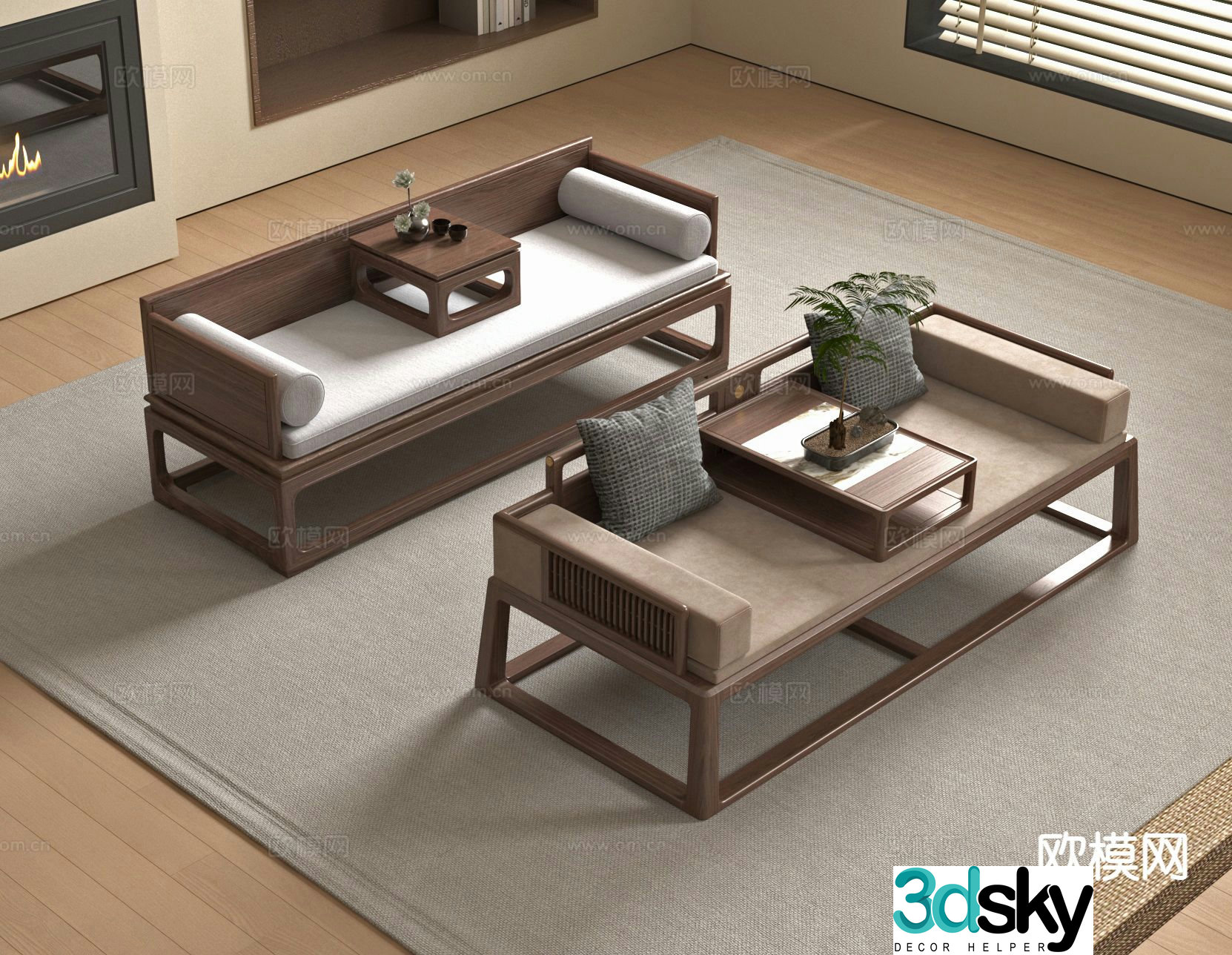New Chinese style Luohan bed Luohan collapse 3D model