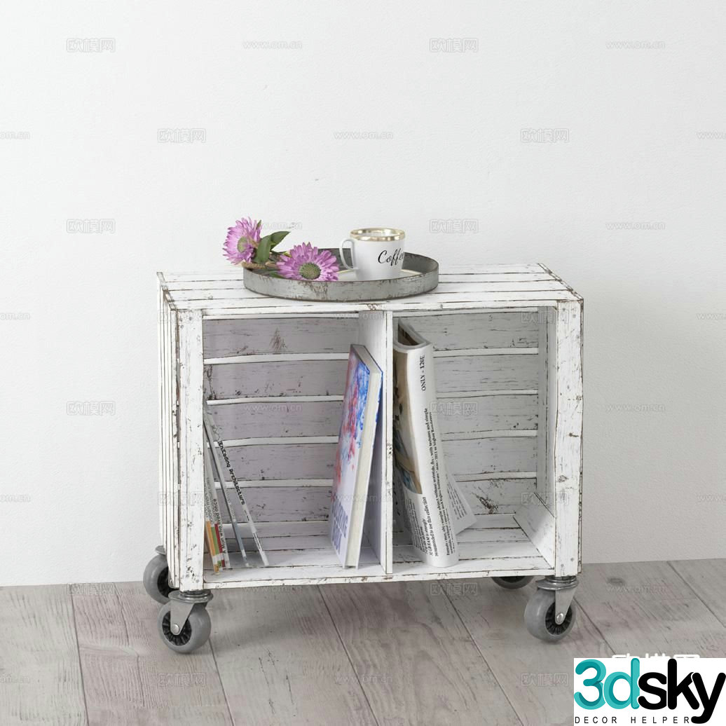 Industrial style mobile side cabinet magazine rack 3d model