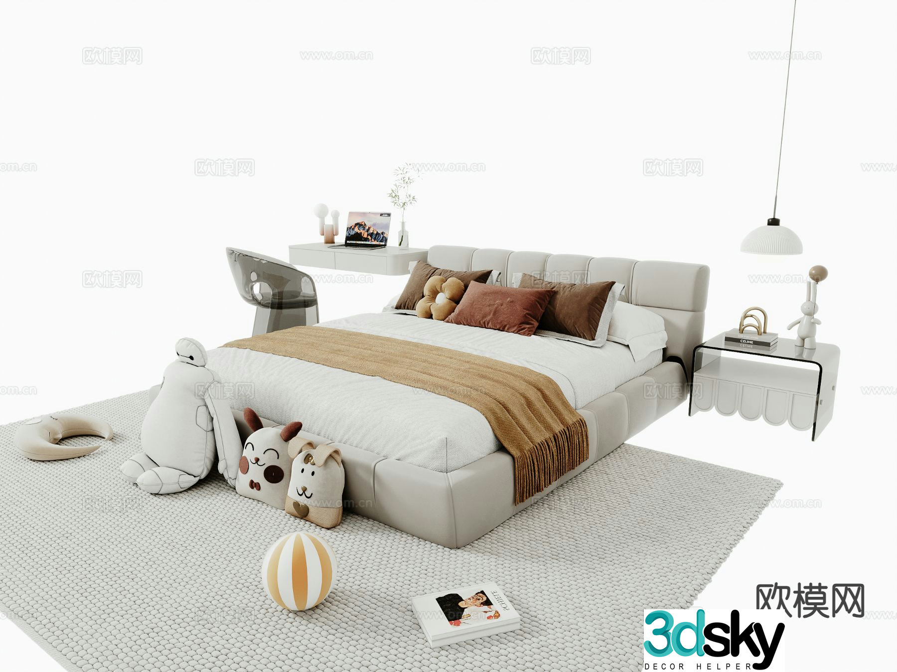 Modern double bed 3d model