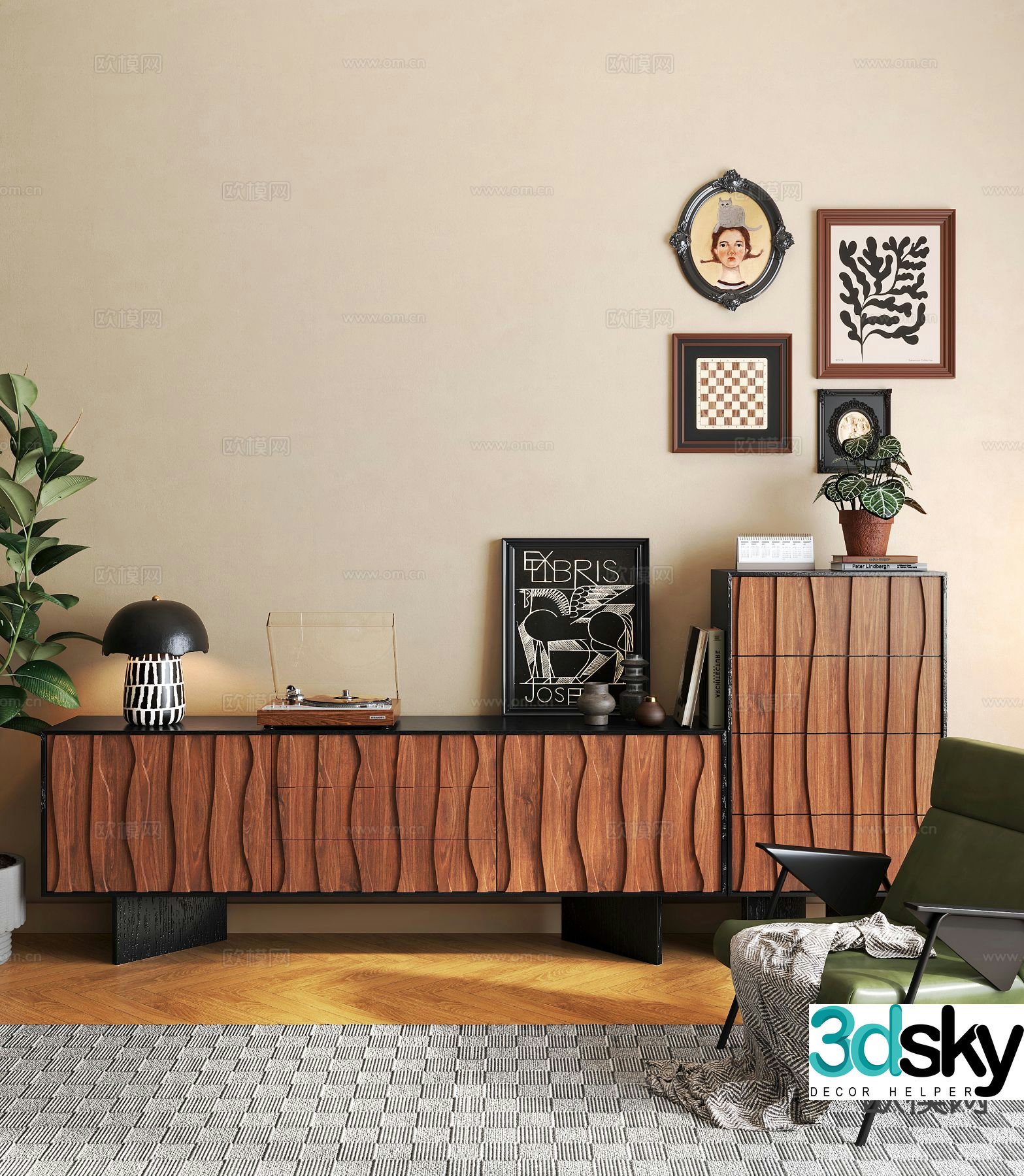 Medieval style chest of drawers TV cabinet 3D model