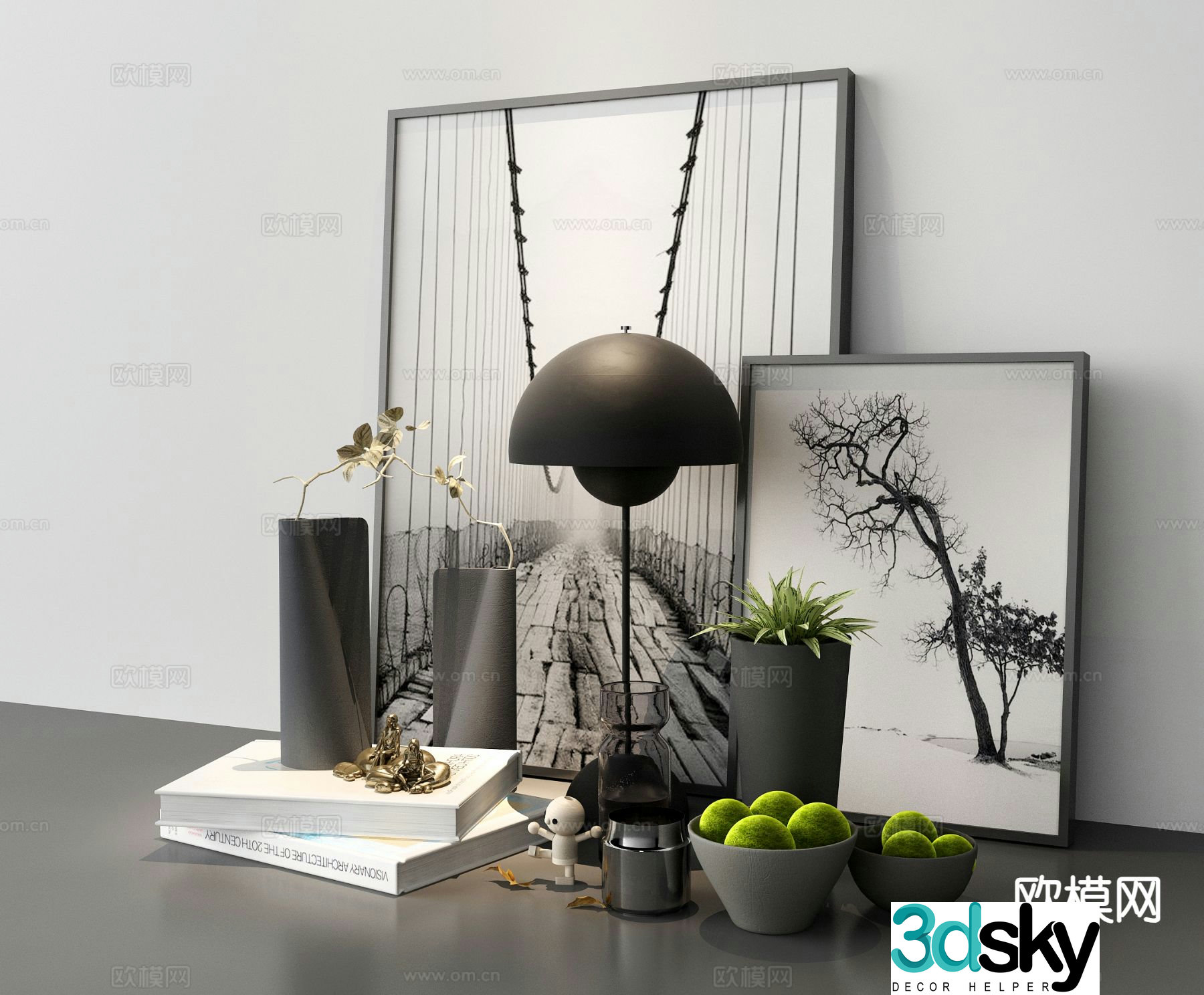 Modern books vase table lamp ornaments 3d model