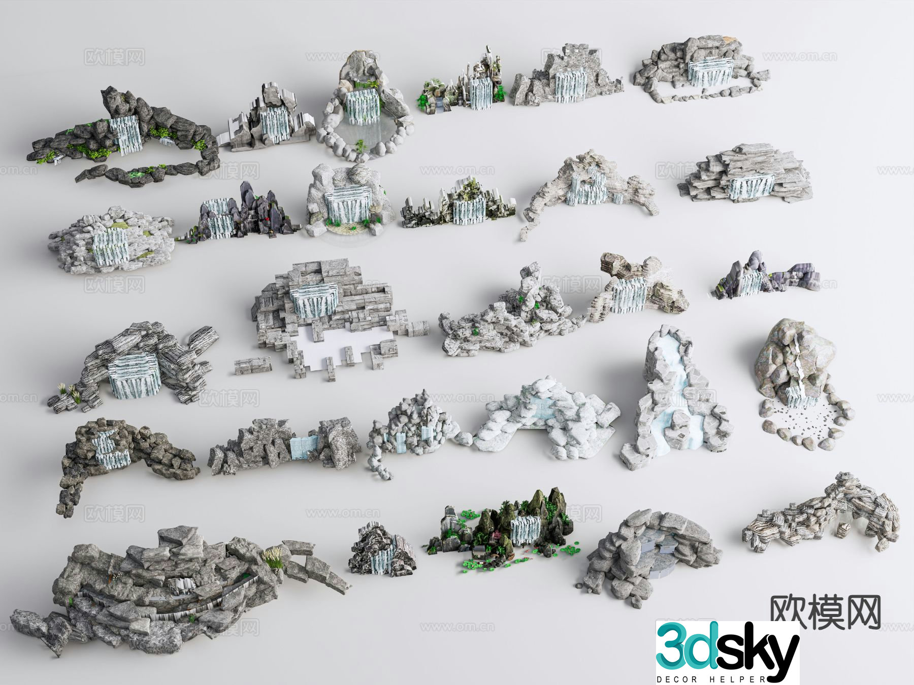 Chinese rockery and flowing water 3D model