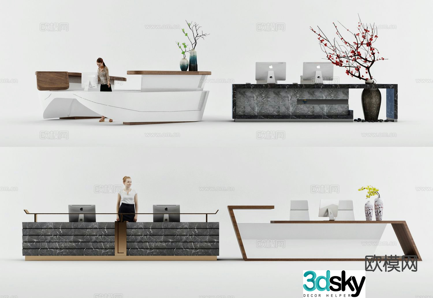 Modern front desk reception desk service desk 3d model