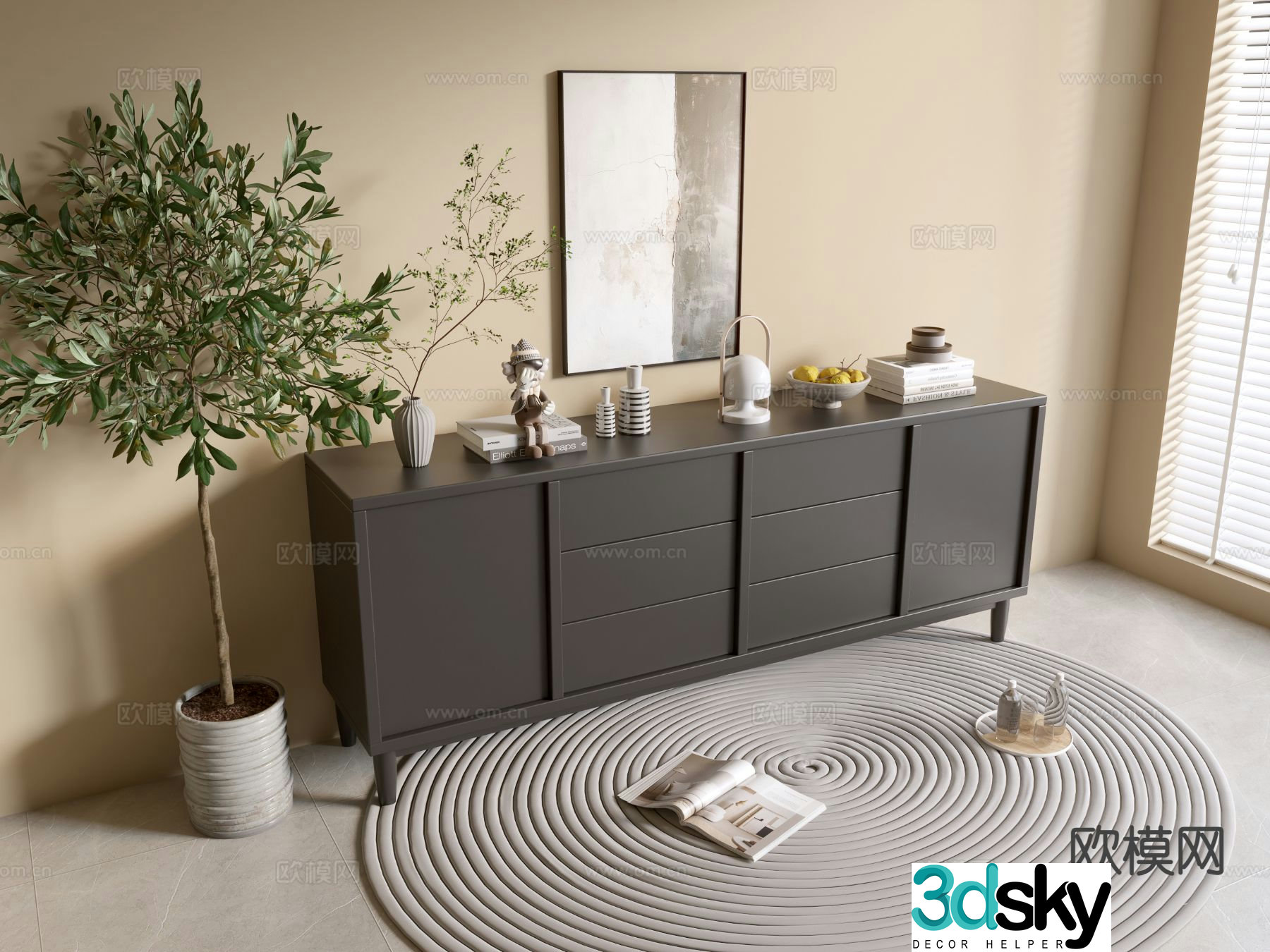 Modern black cabinet entrance cabinet 3d model