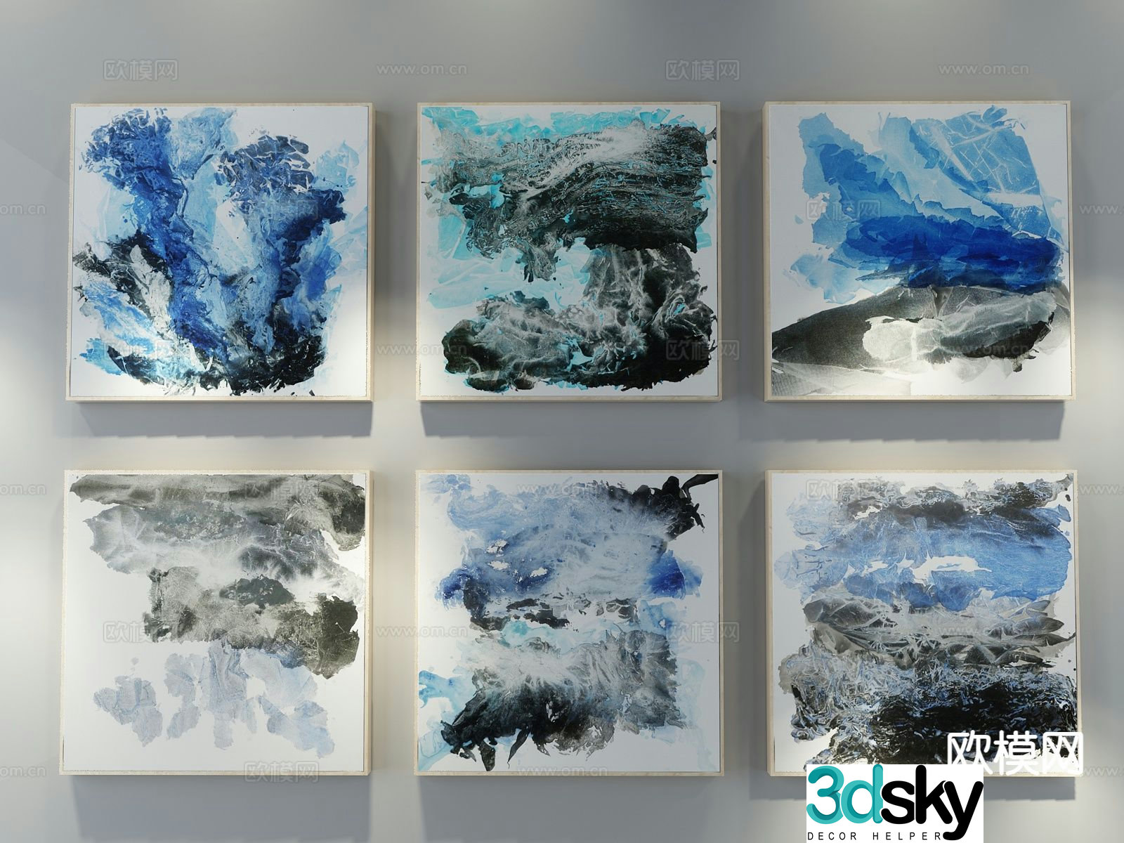 New Chinese style ink painting decorative painting 3D model