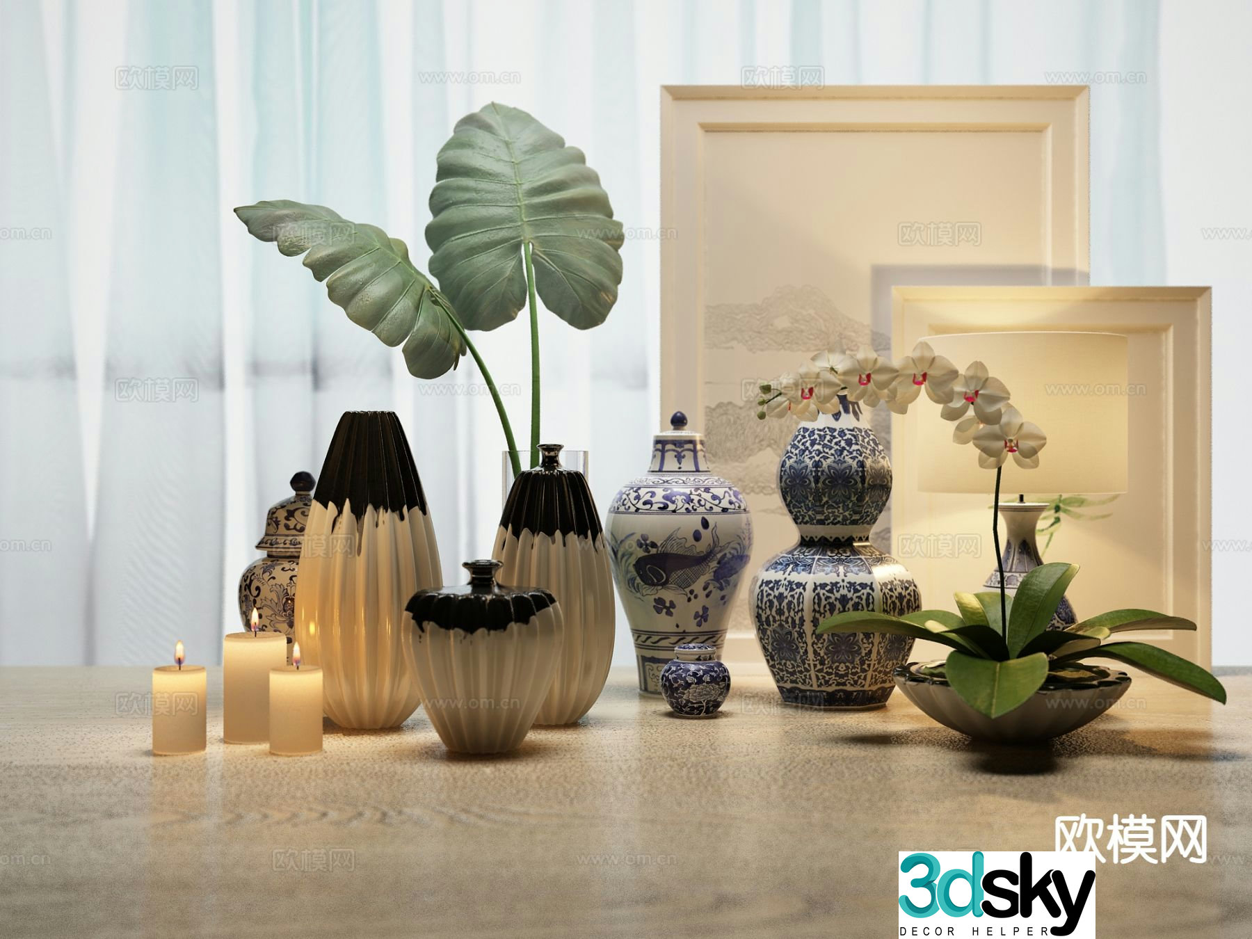 New Chinese vase bonsai candle porcelain 3d model