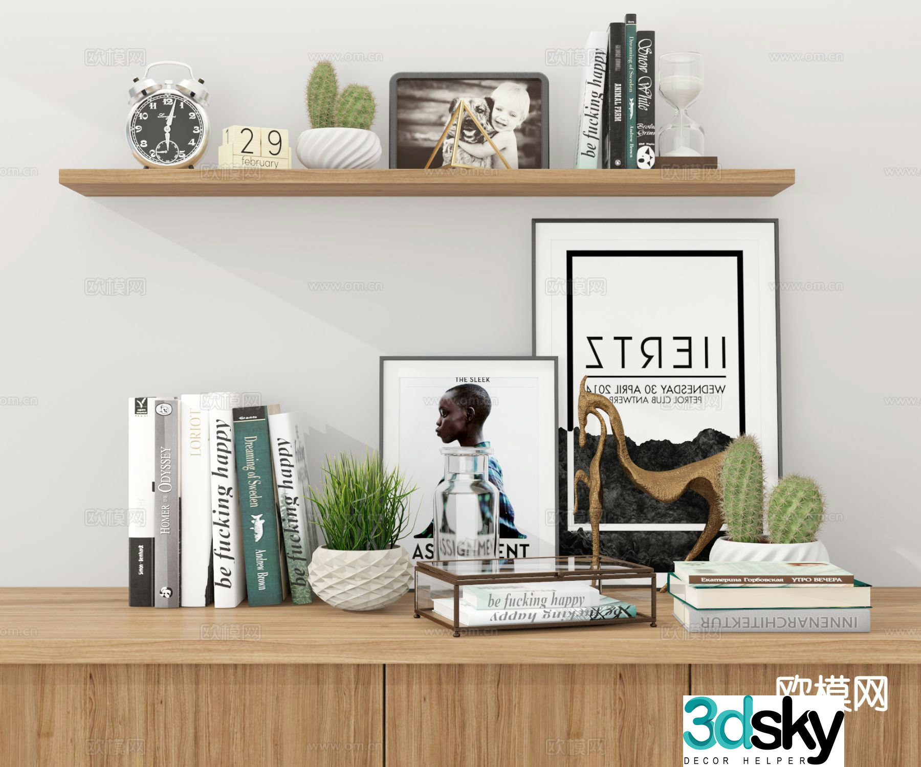 Nordic books furnishings ornaments 3d model