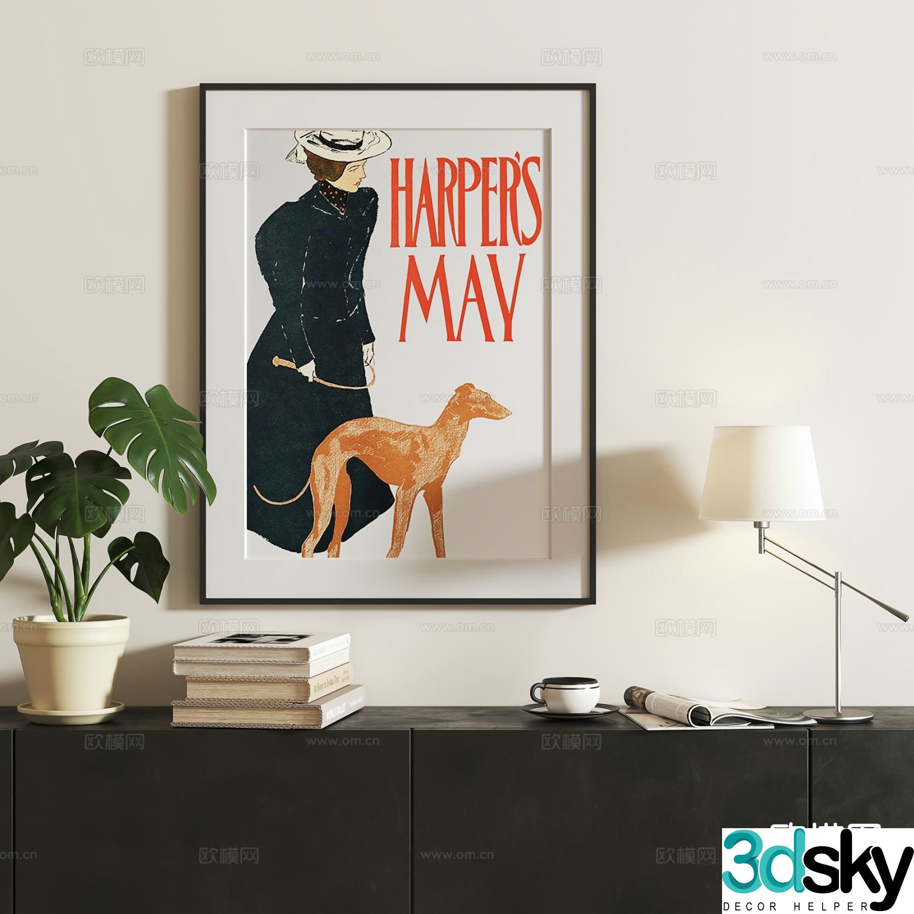 French retro hanging painting character cartoon 3d model