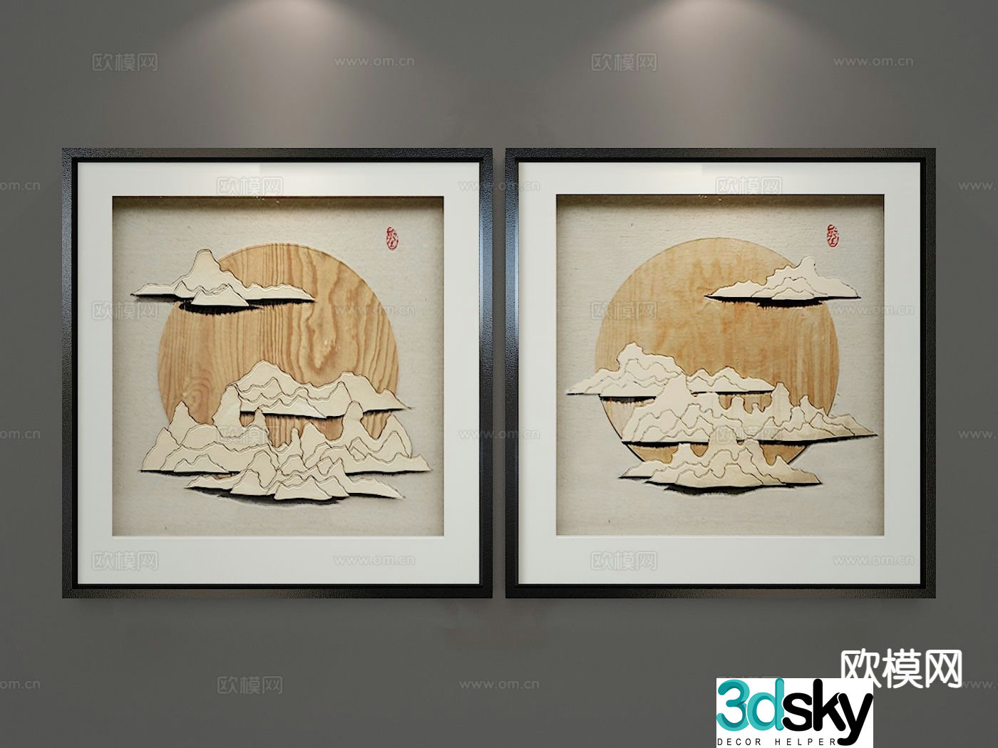 New Chinese style decorative painting three-dimensional painting hanging painting 3D model