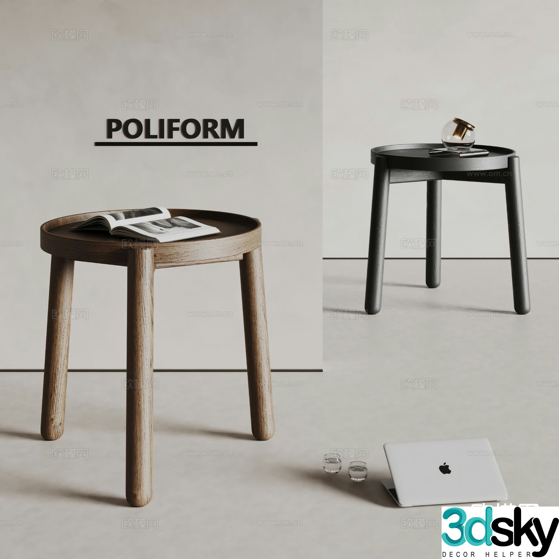poliform modern side table corner table round table 3D model