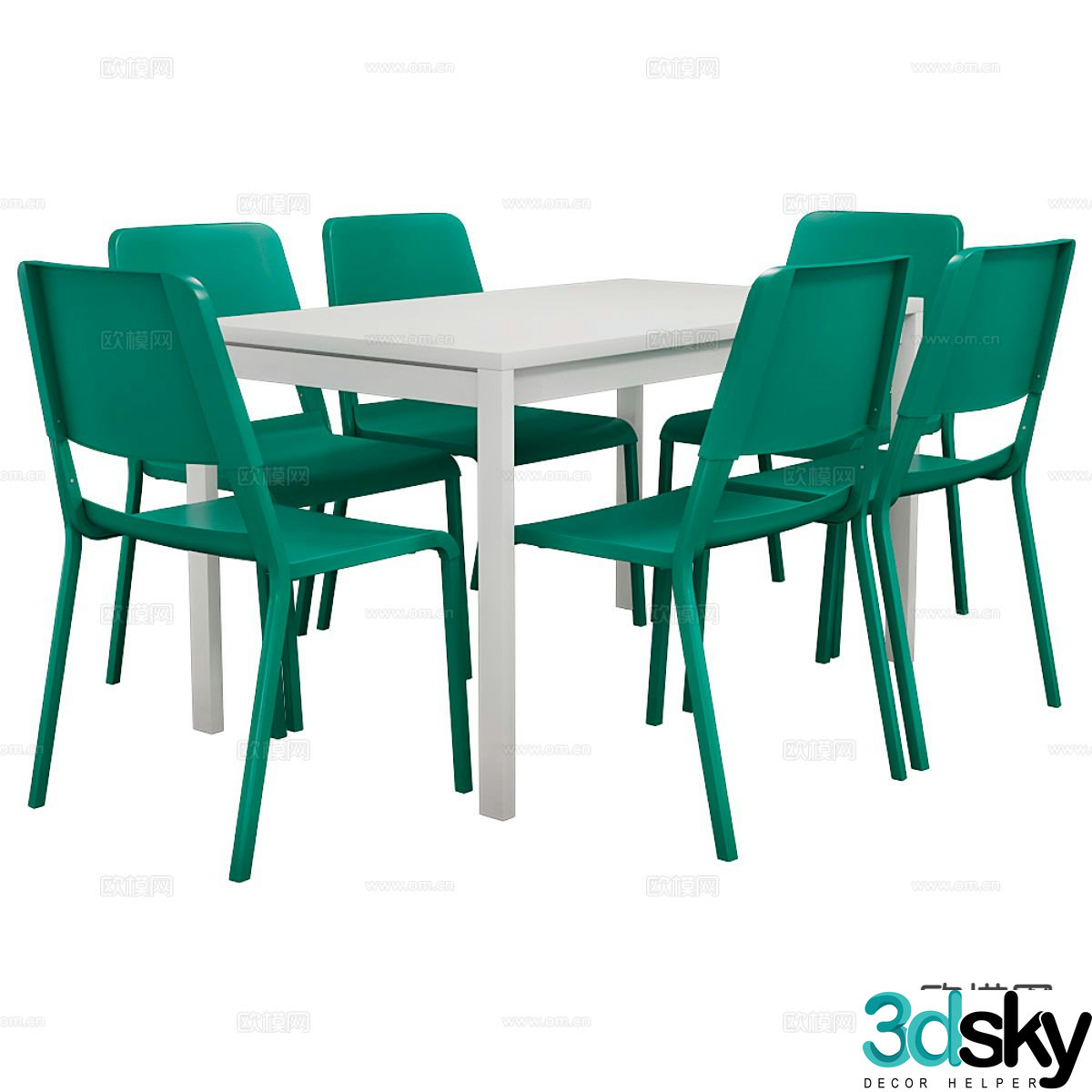 Modern dining table and chairs 3d model