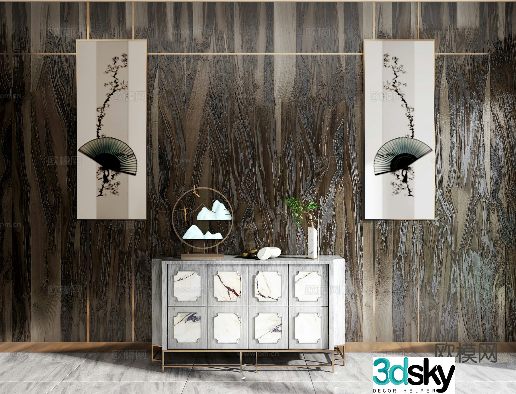 New Chinese style entrance cabinet 3D model