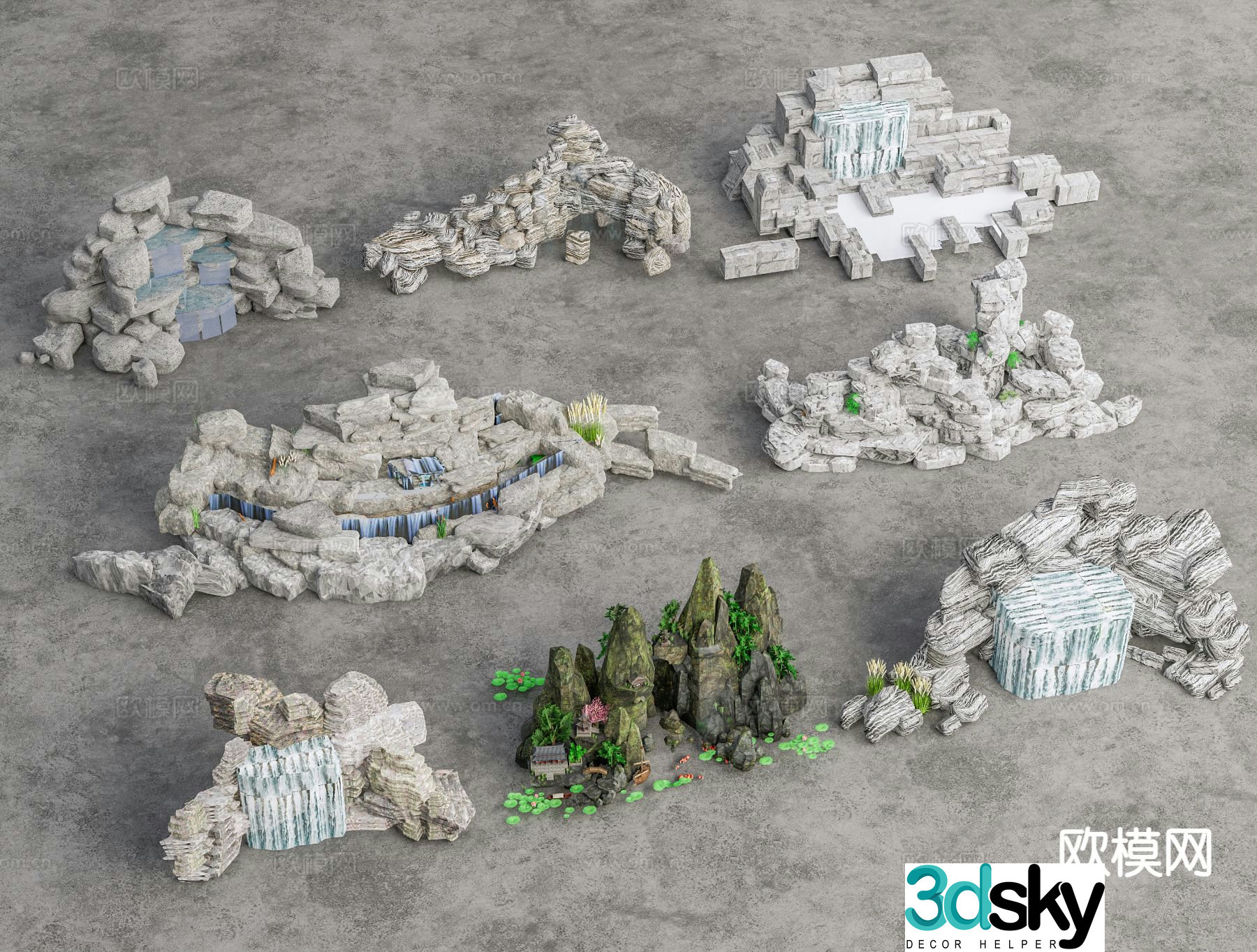 Chinese rockery and flowing water 3D model