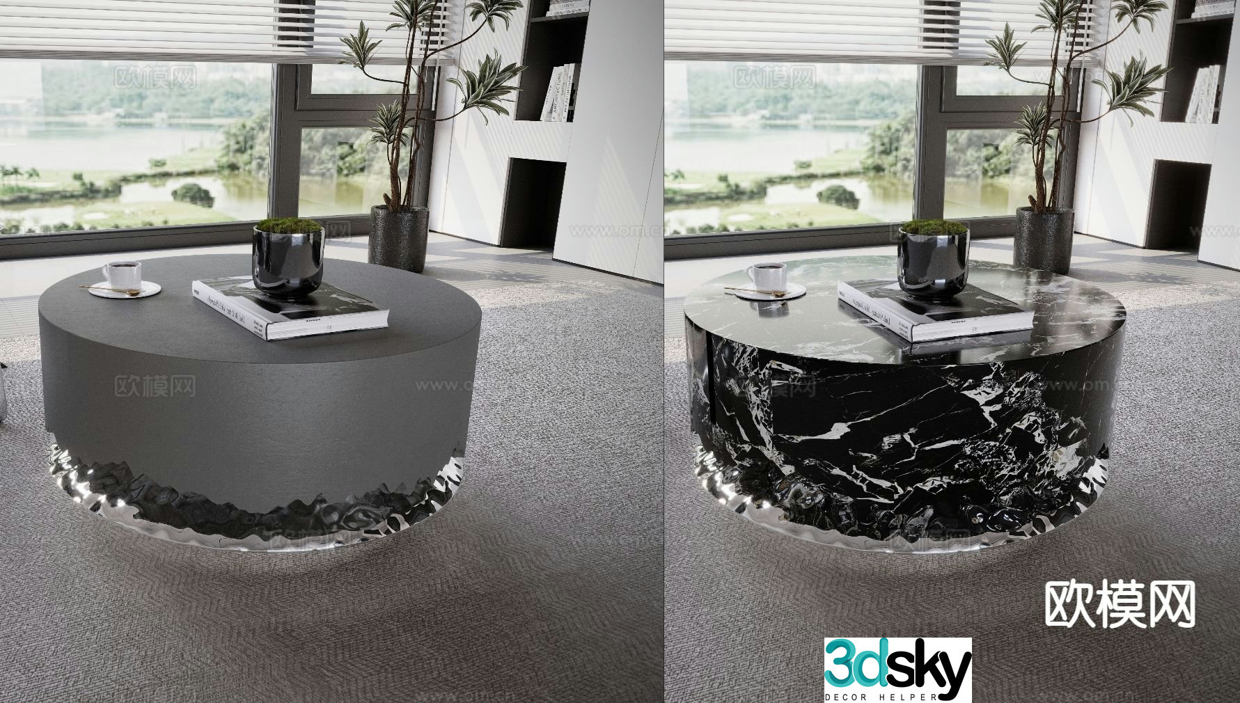Modern round coffee table stone art coffee table 3d model