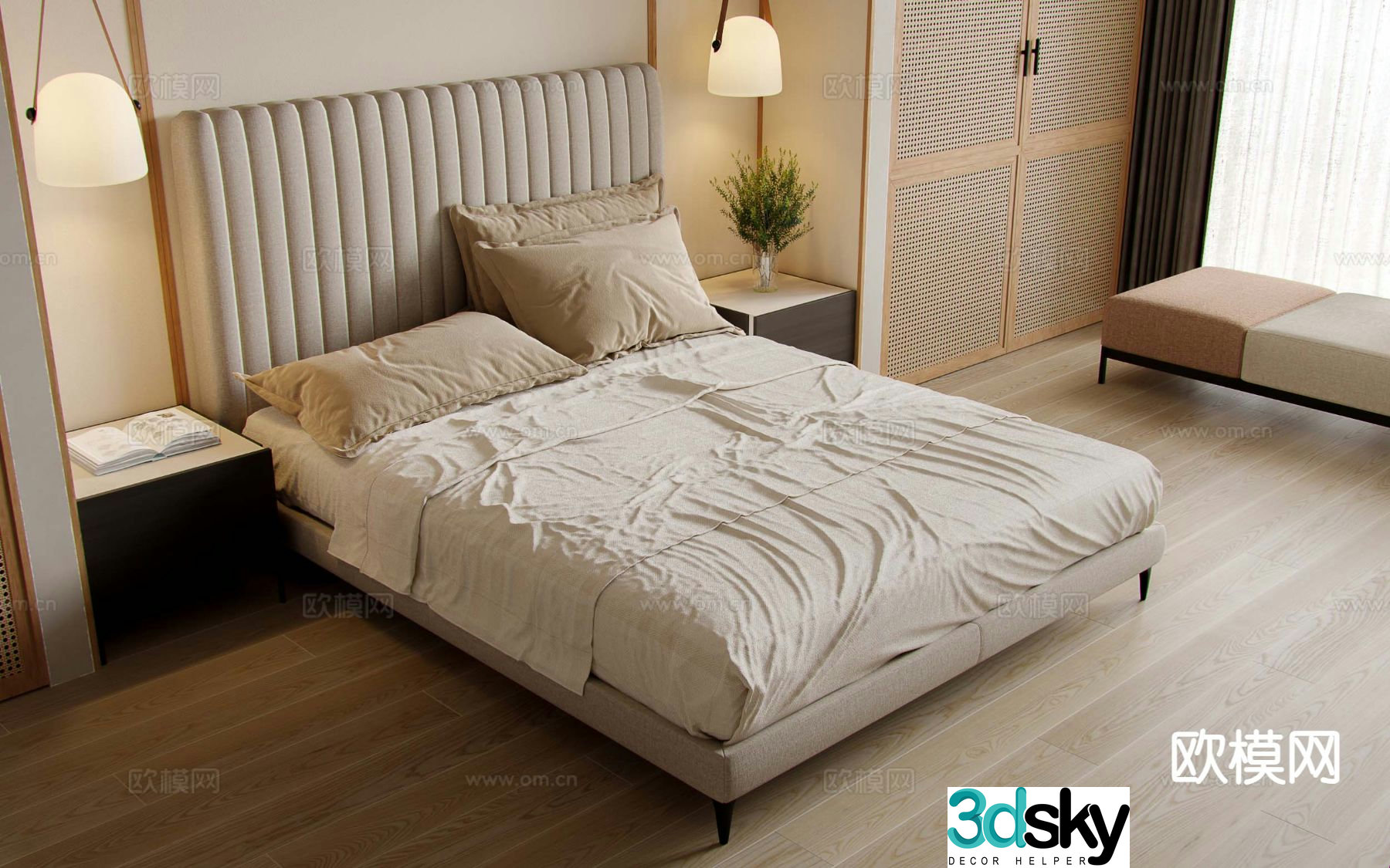 Modern double bed 3d model