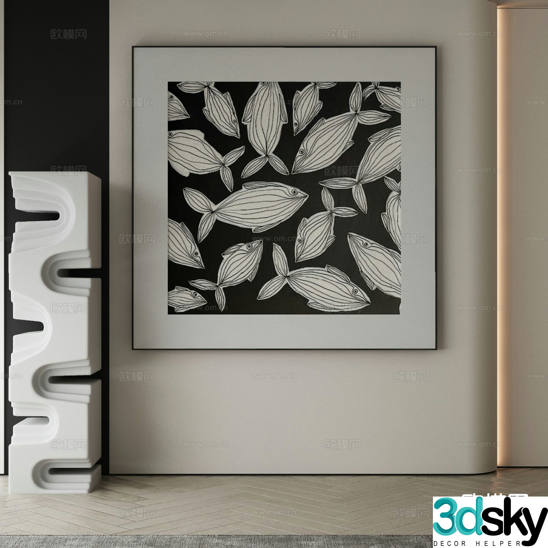 Modern decorative painting black and white hanging painting 3d model