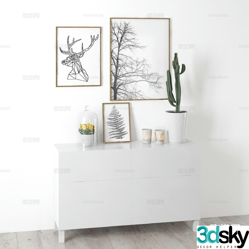 Modern combination painting hanging painting entrance desk entrance cabinet 3D model