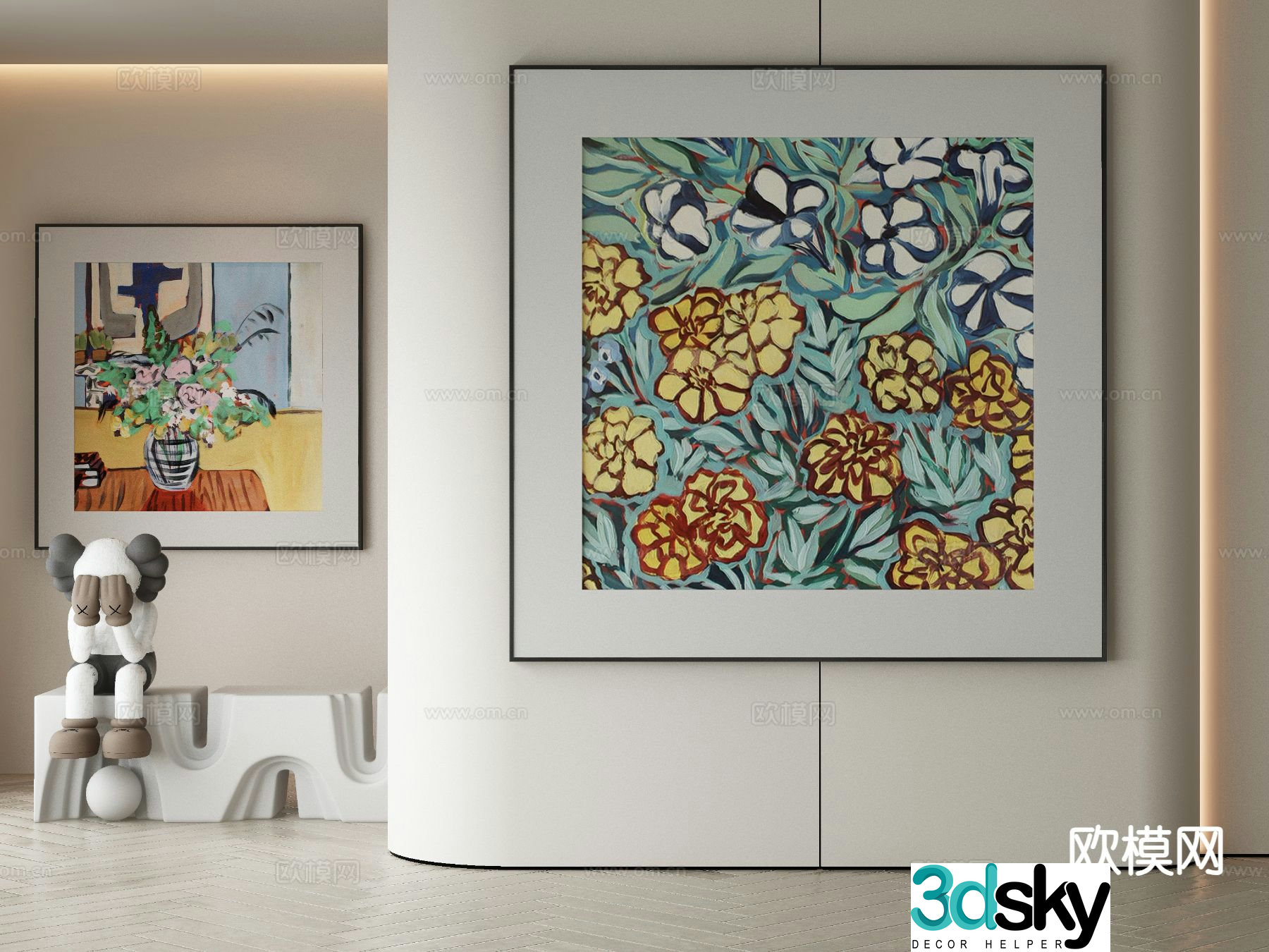 Modern flower painting decorative painting 3d model