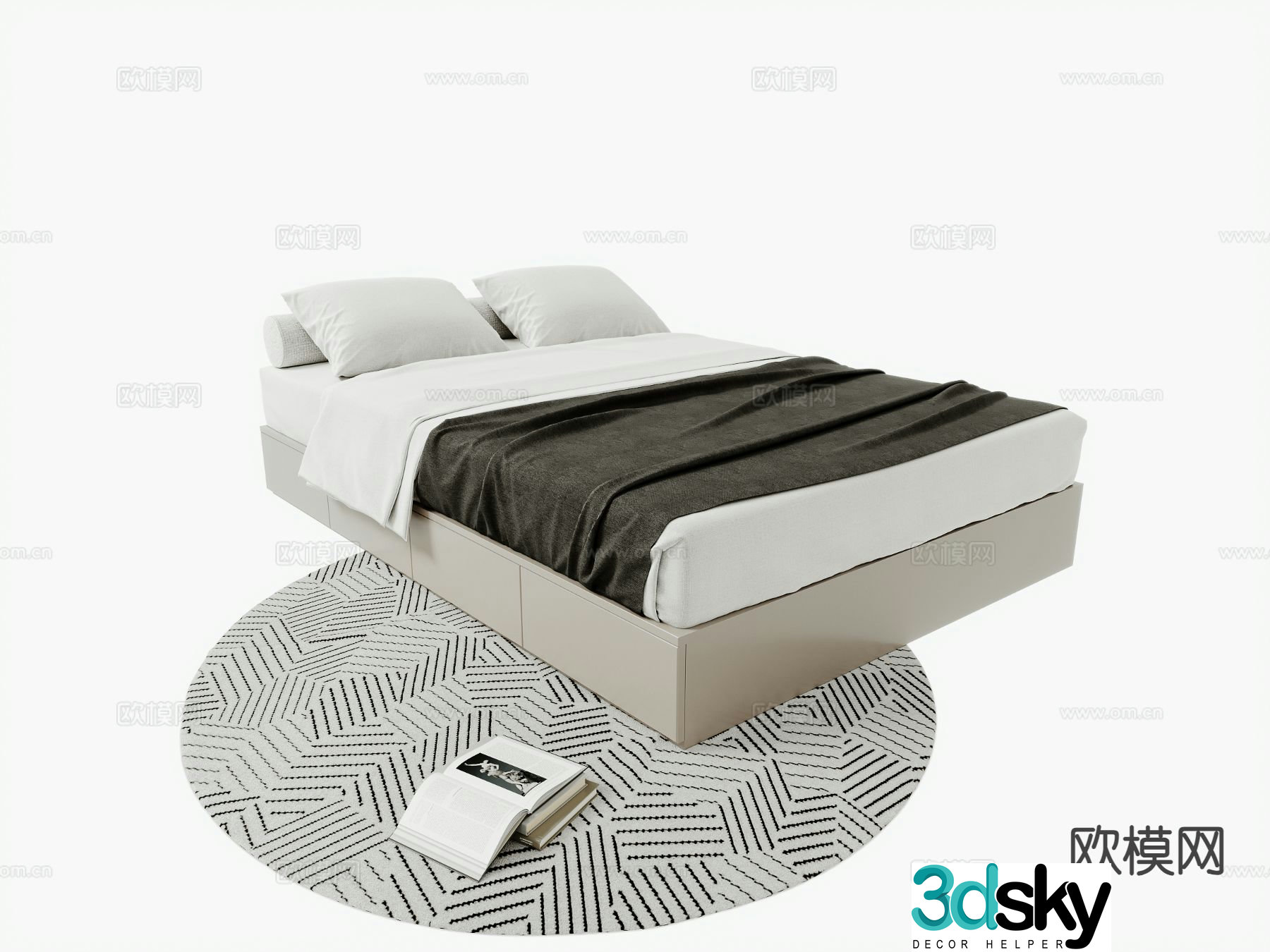 Modern tatami bed double bed 3d model