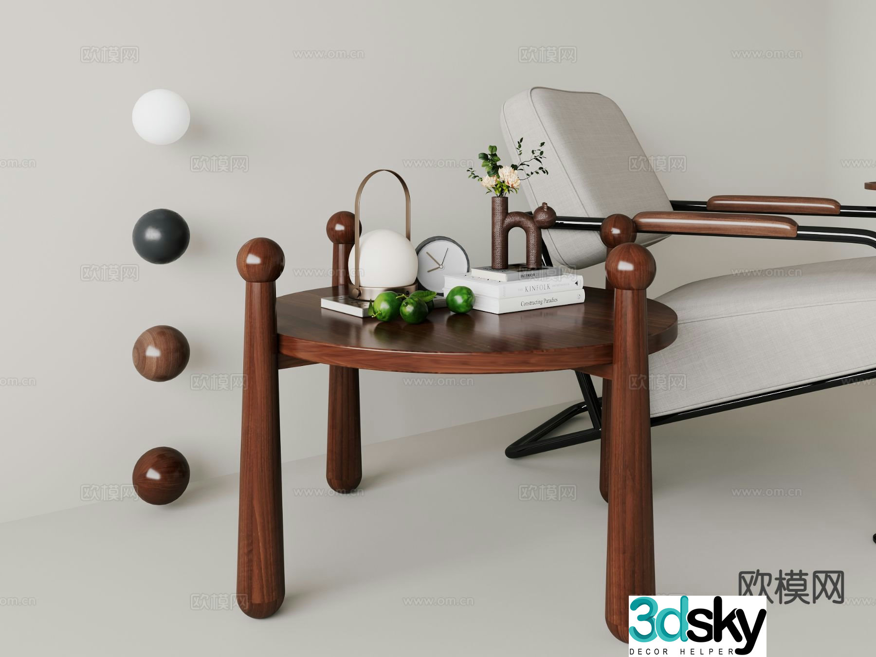 Medieval style solid wood round table side table corner table 3D model