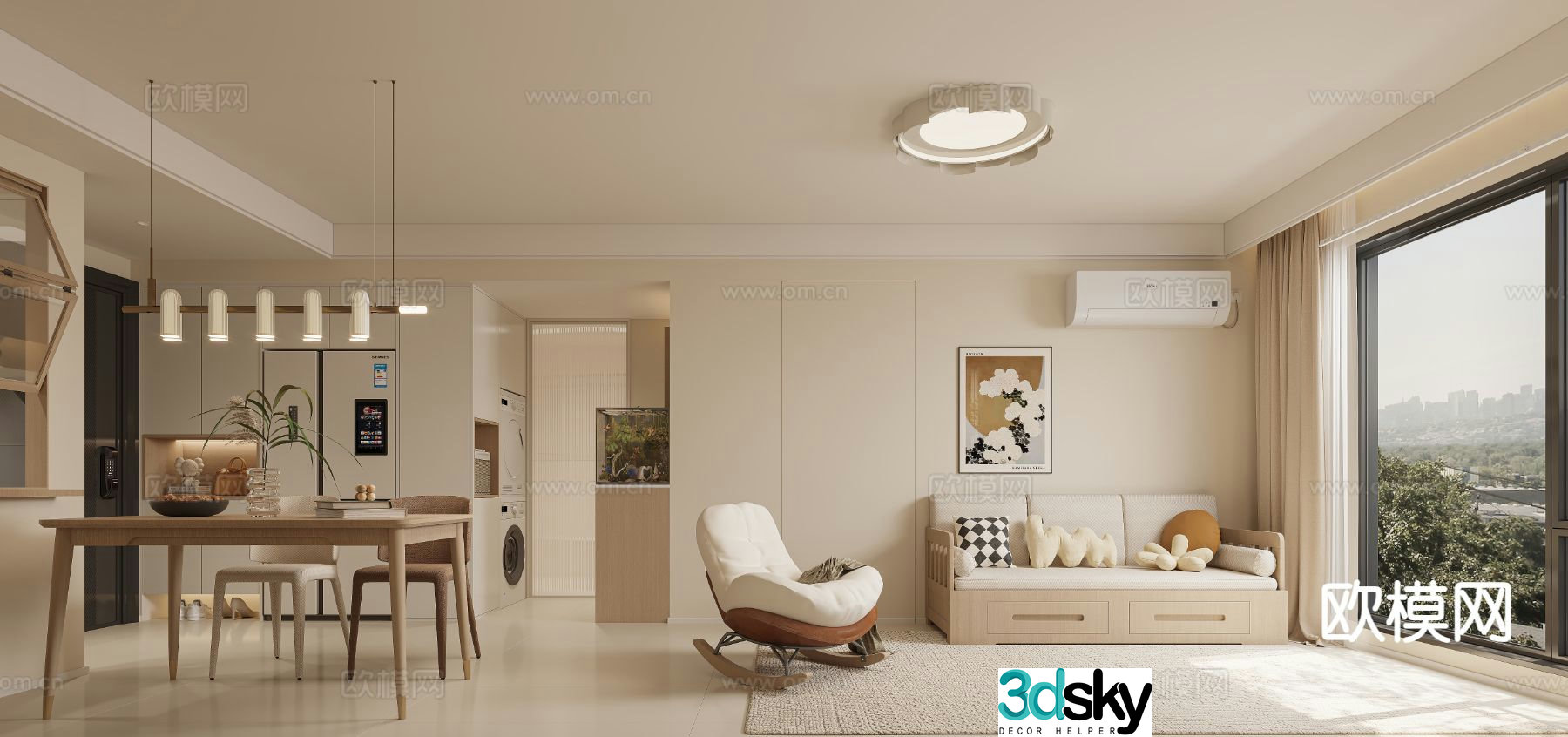 Cream Wind Guest Restaurant Living Room 3D model