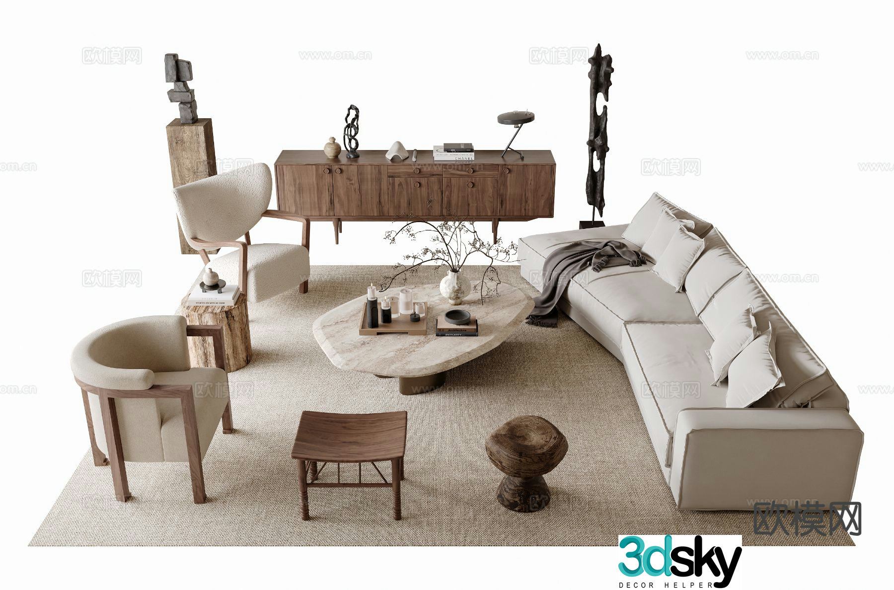 Wabi-sabi style sofa modular sofa 3d model