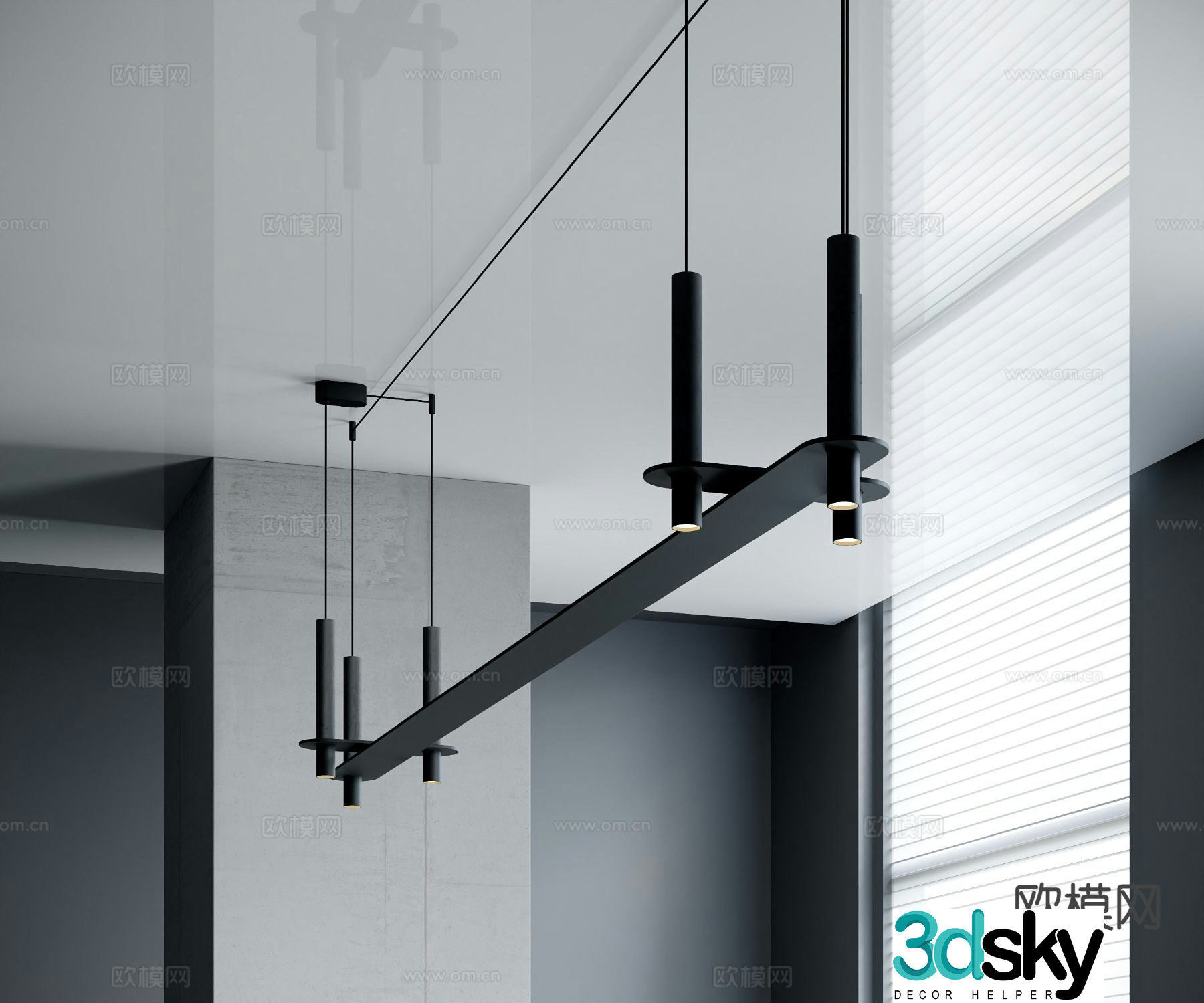Modern long chandelier 3d model