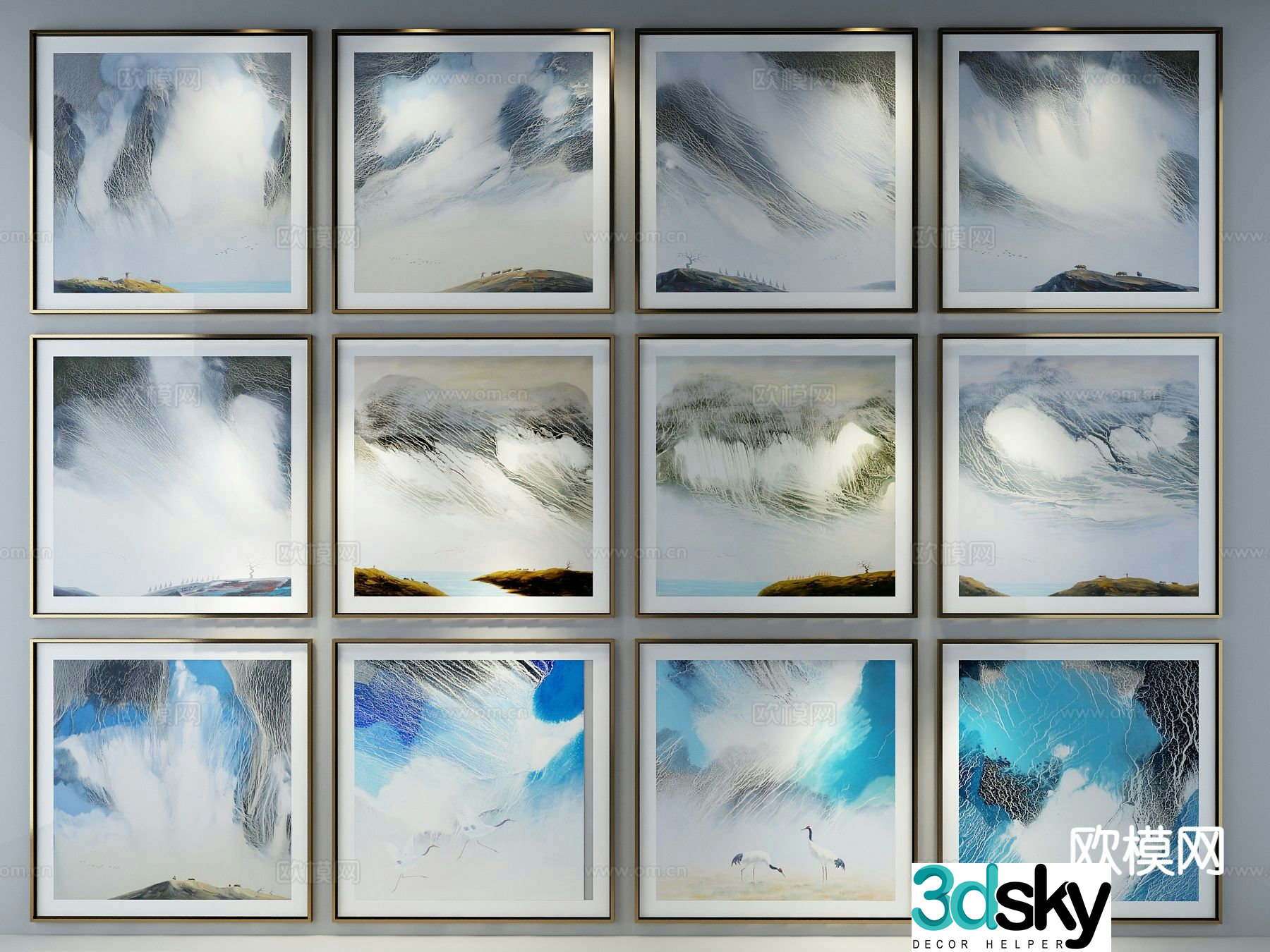 Modern texture painting decorative painting 3d model