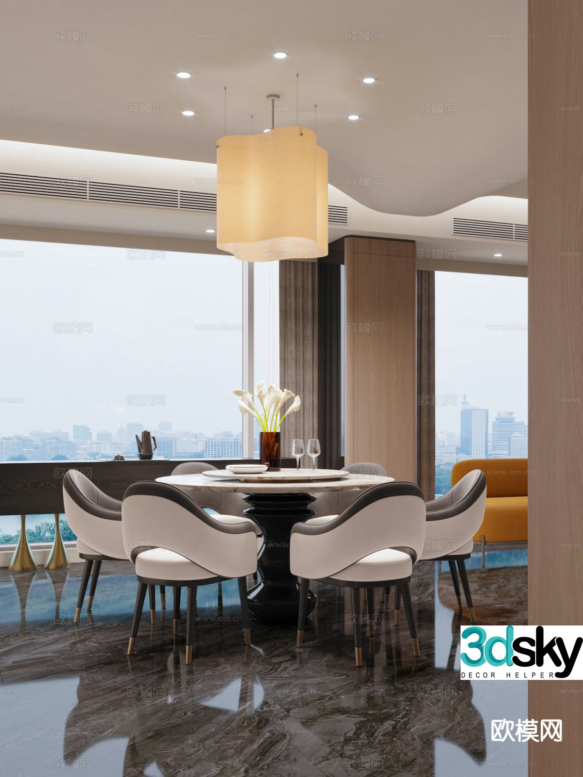 Modern round dining table and chairs 3d model