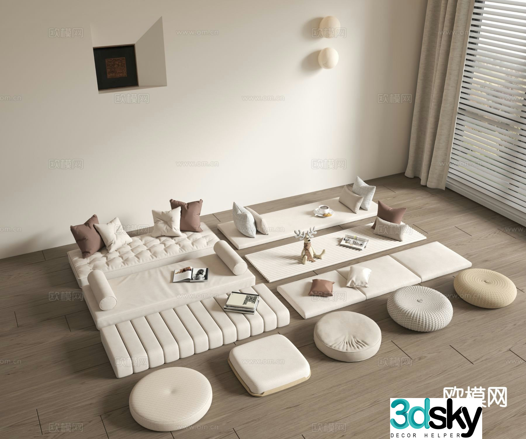 Cream style bay window cushion sofa cushion pillow futon cushion 3D model