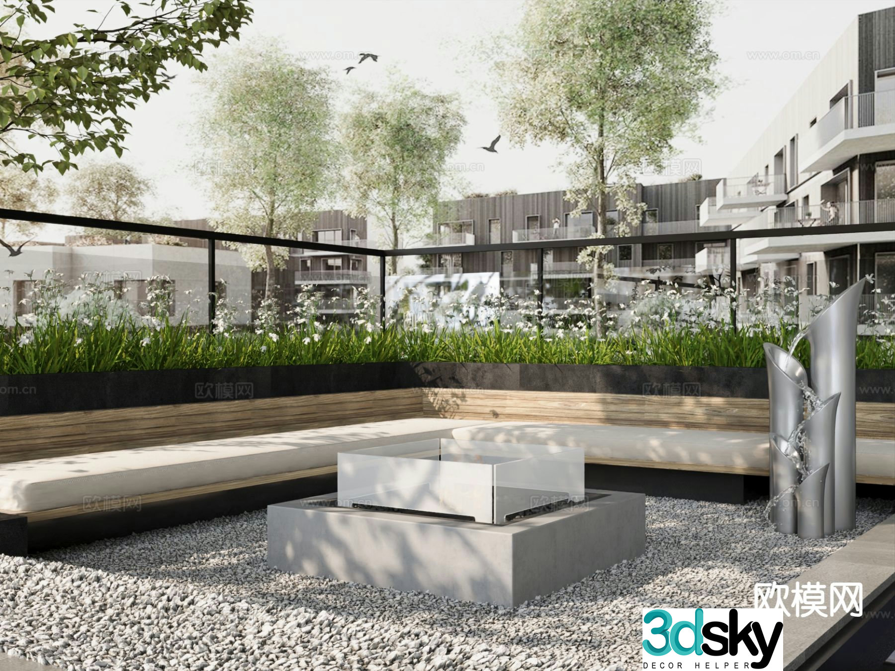 Modern courtyard landscape 3d model