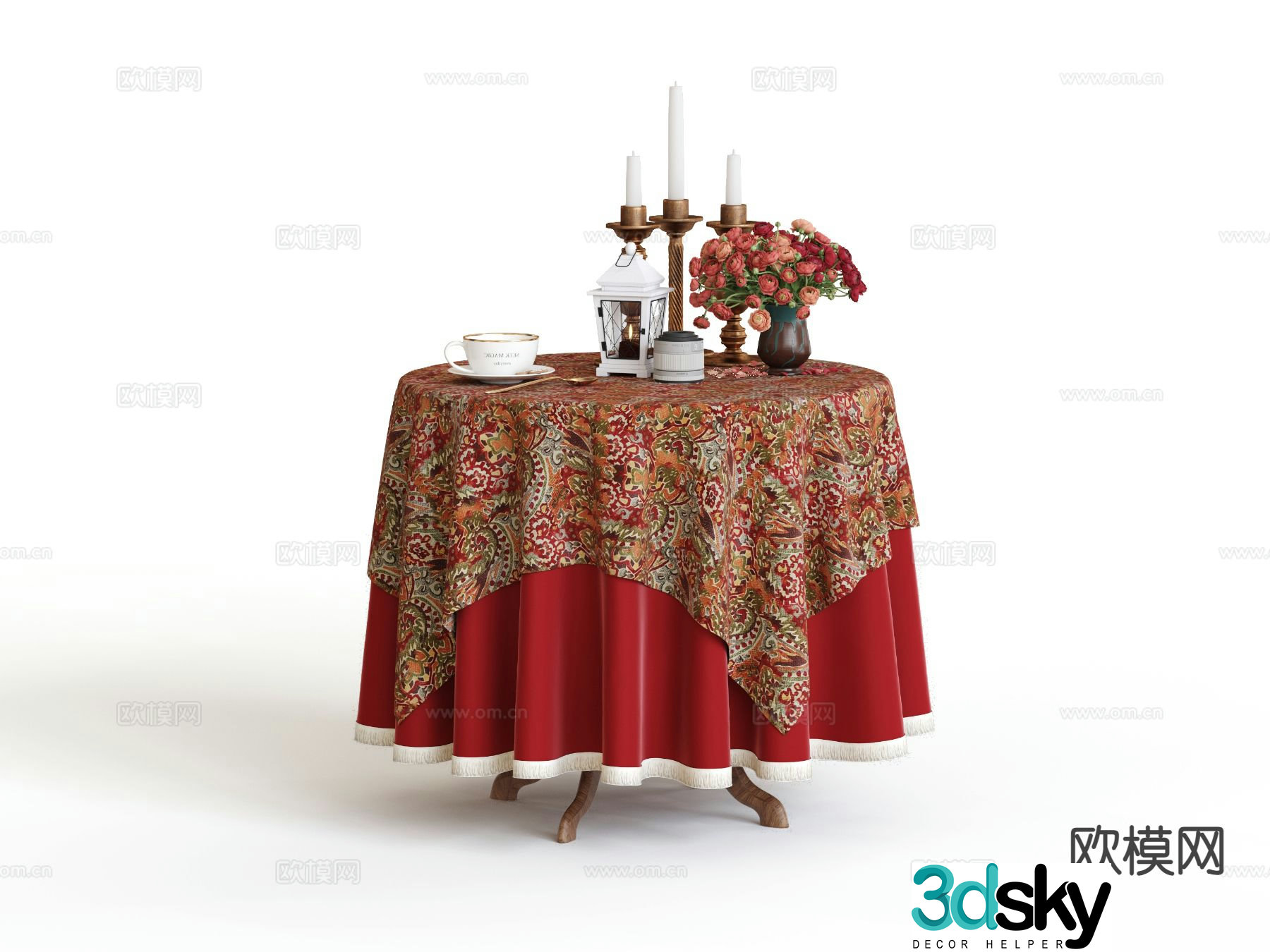 French round dining table round tablecloth 3d model