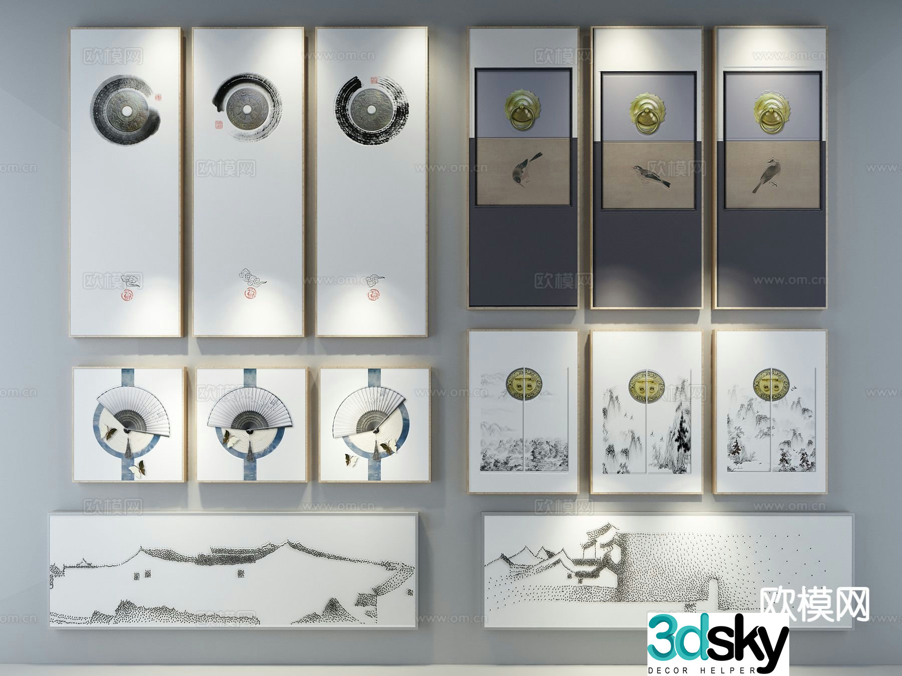 New Chinese style decorative painting Zen hanging painting 3D model