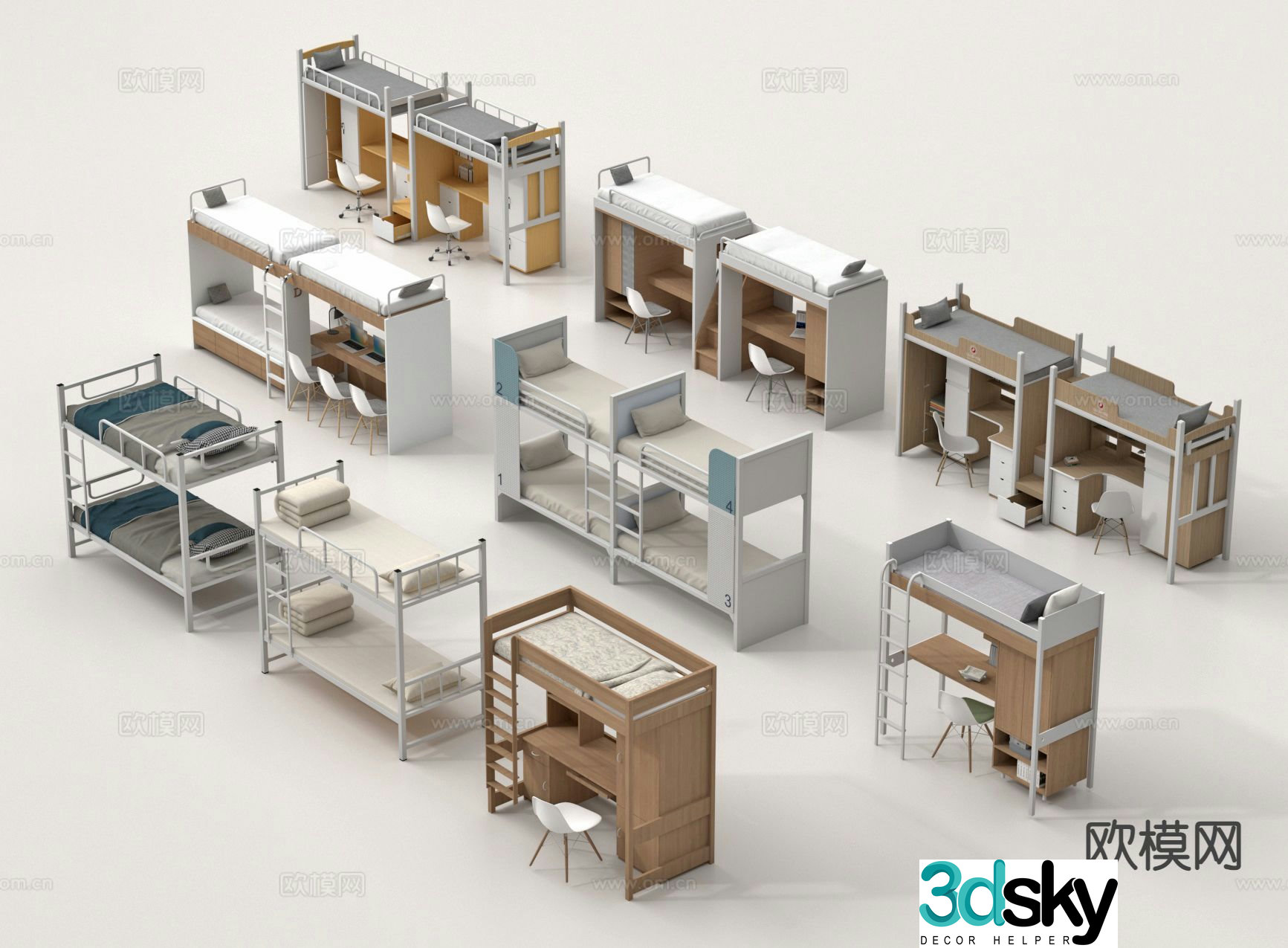 bunk bed dormitory bed bunk bed 3d model
