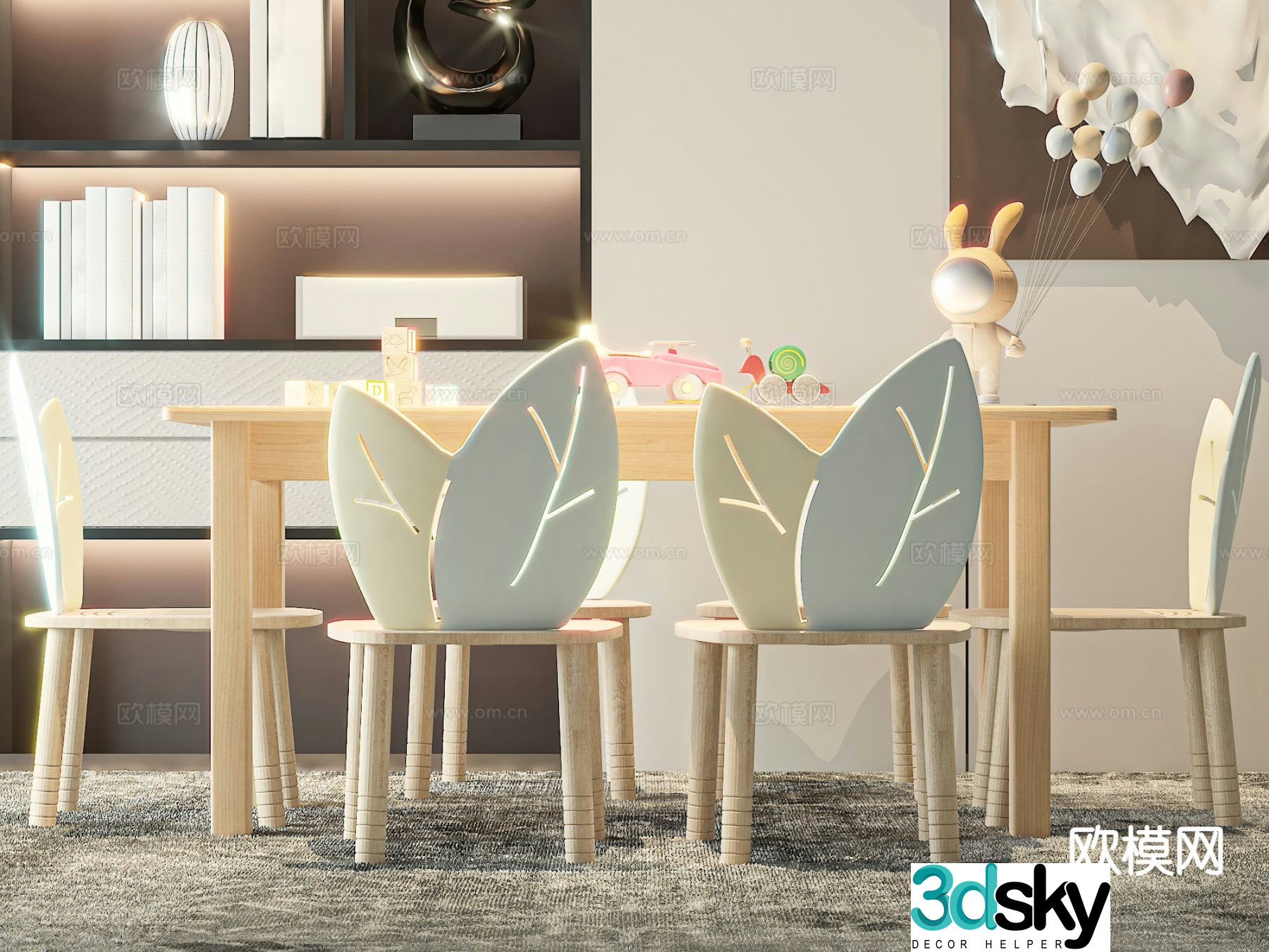 Children’s tables and chairs cartoon style tables and chairs 3d model