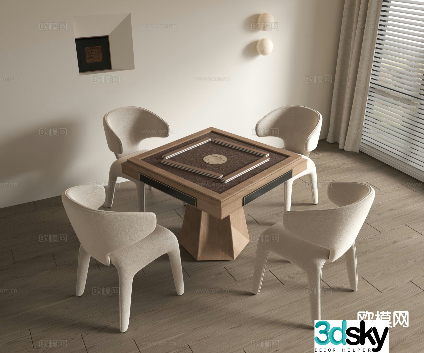 Cream style mahjong table entertainment table leisure chair 3d model