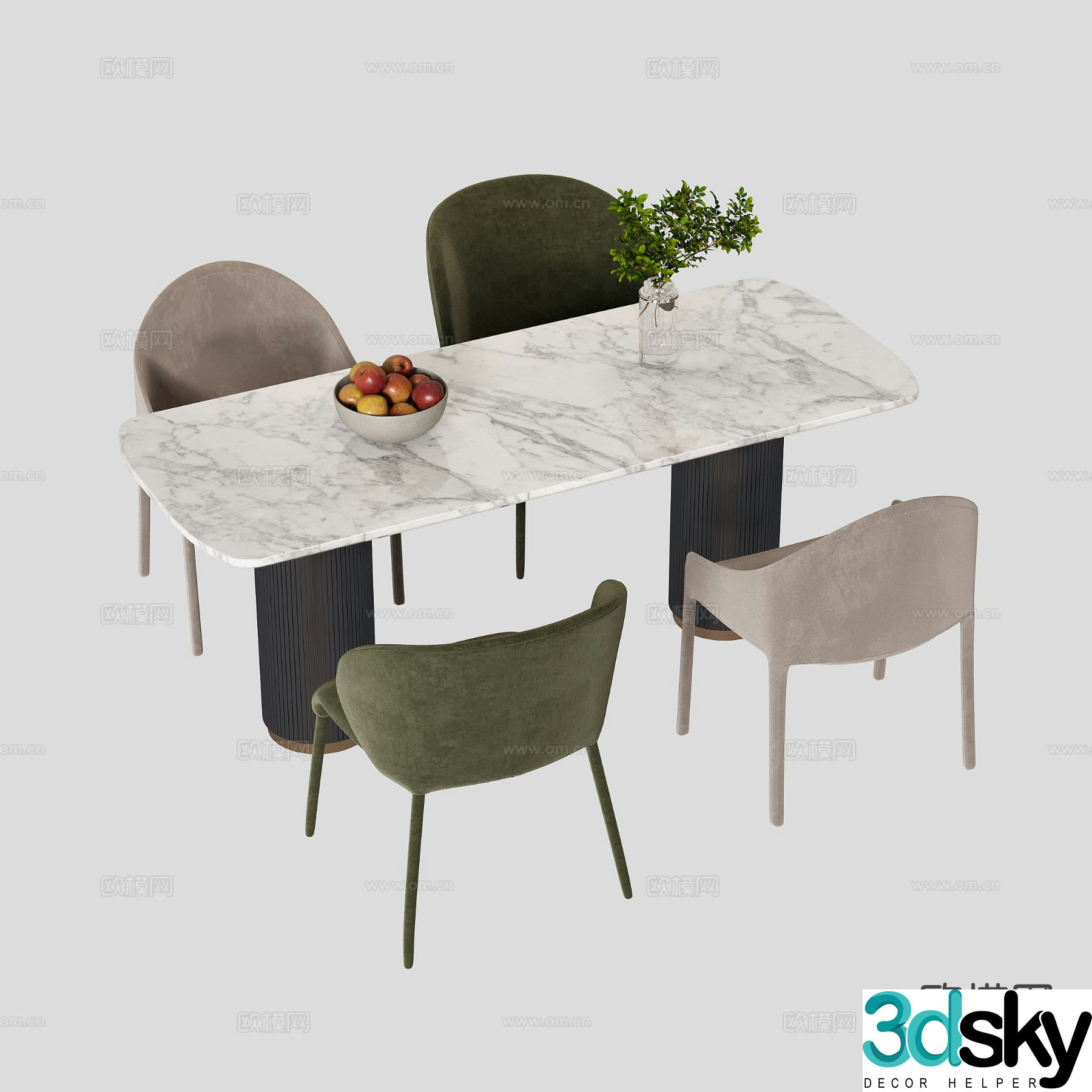 Modern dining table and chairs marble dining table 3d model