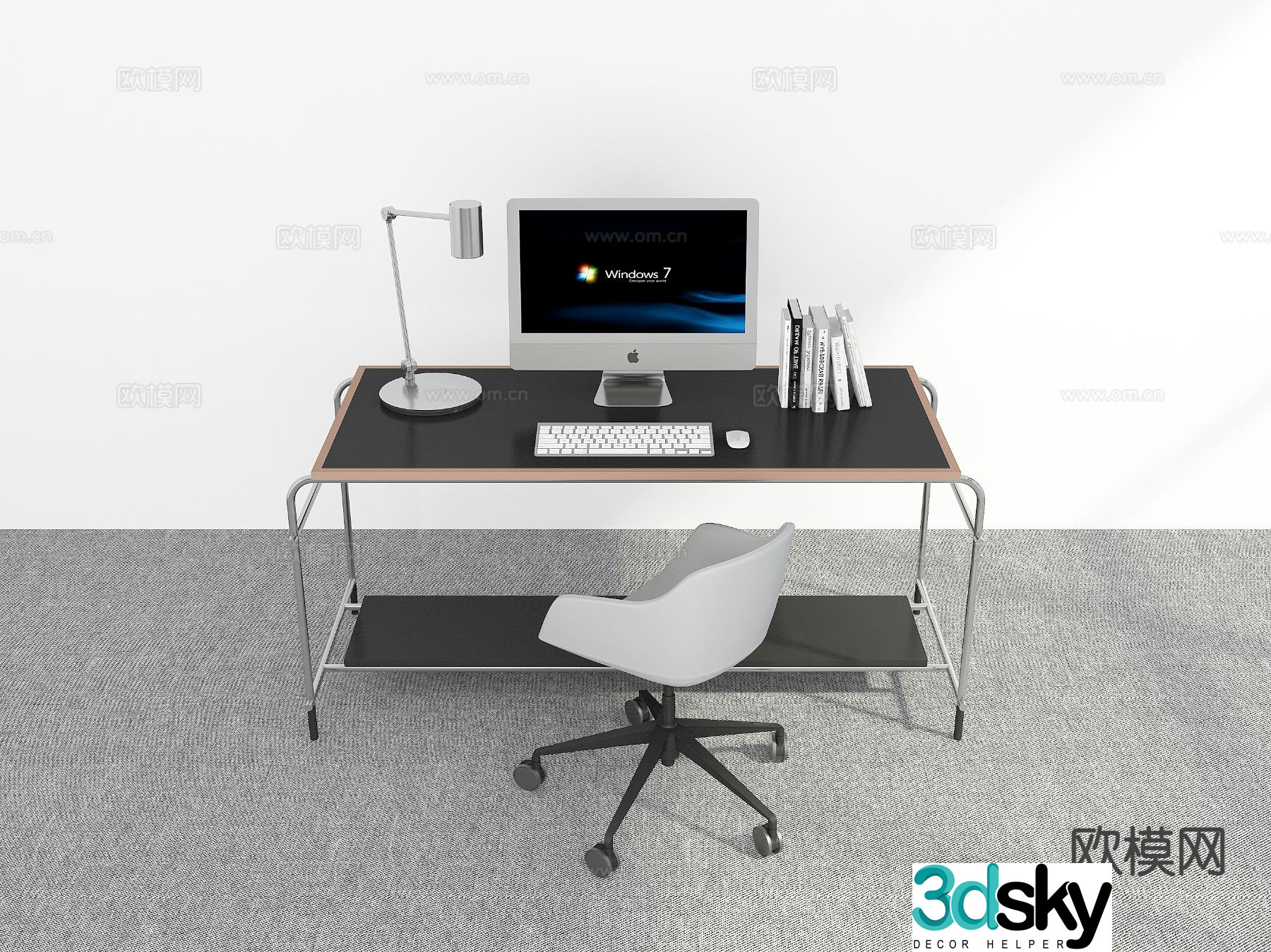 Modern desk single chair desk chair 3d model