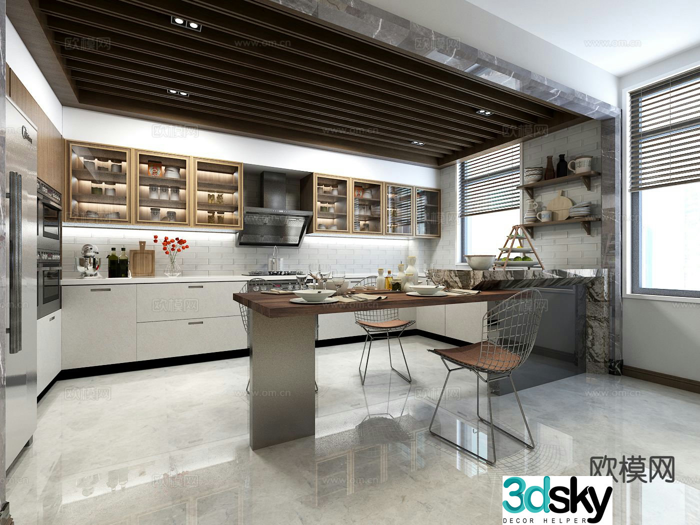 Modern kitchen dining room entrance 3d model