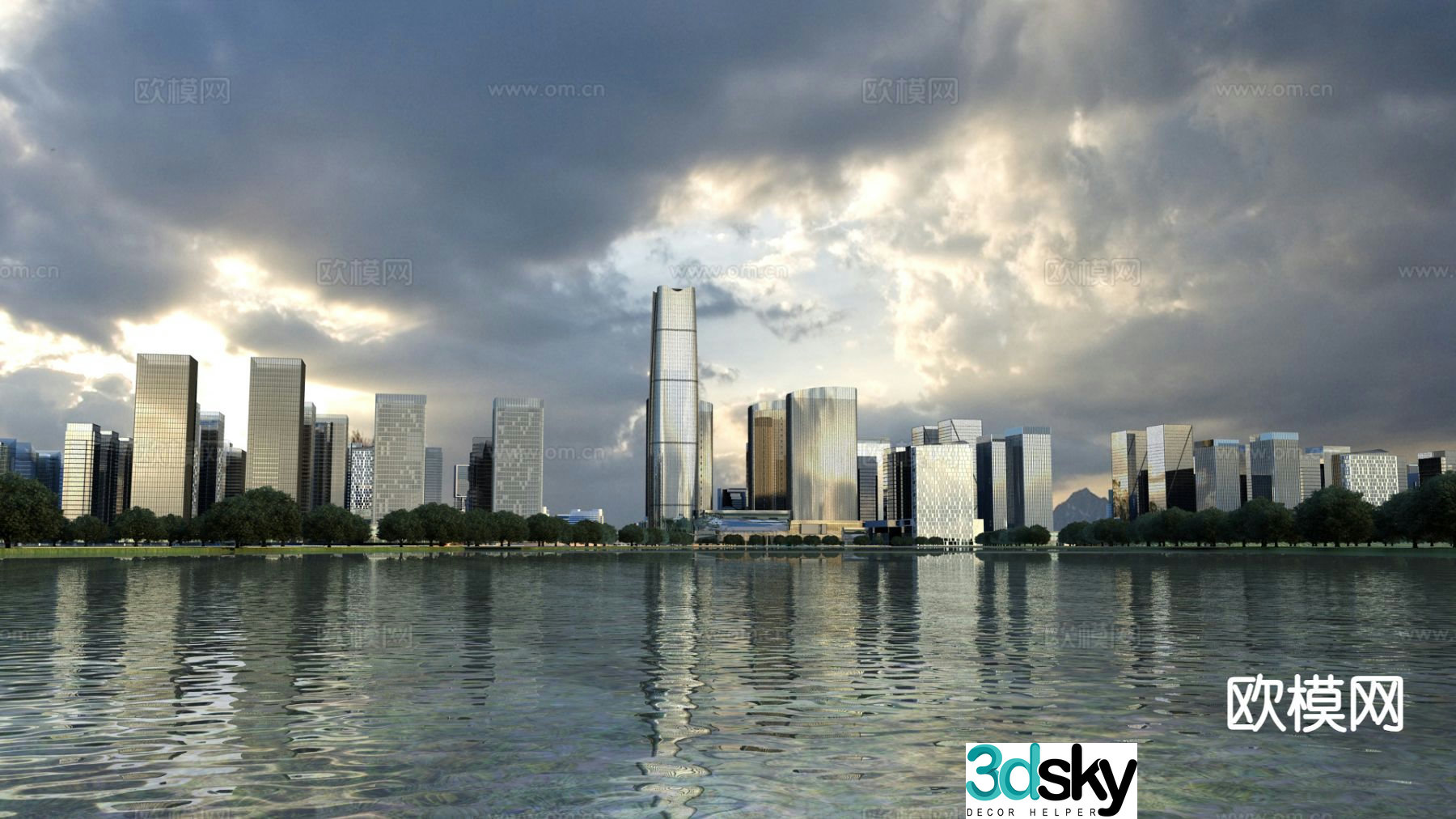 Modern waterfront landscape urban landscape 3d model