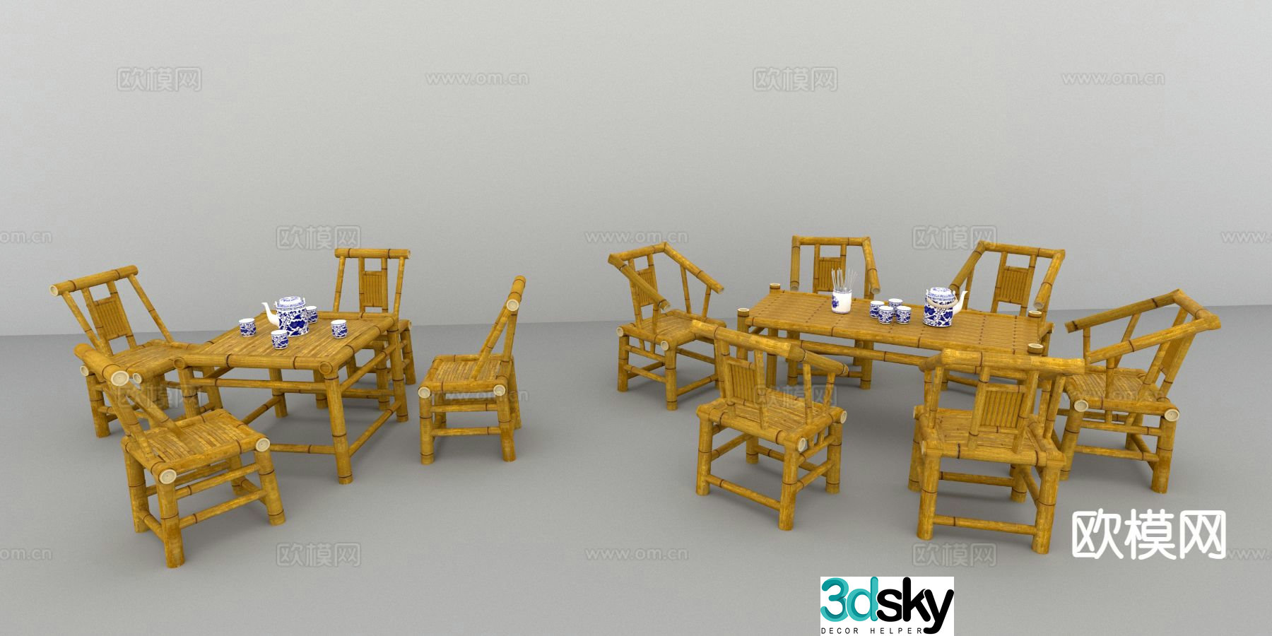 Chinese bamboo tables and chairs Eight Immortals table outdoor tables and chairs 3D model
