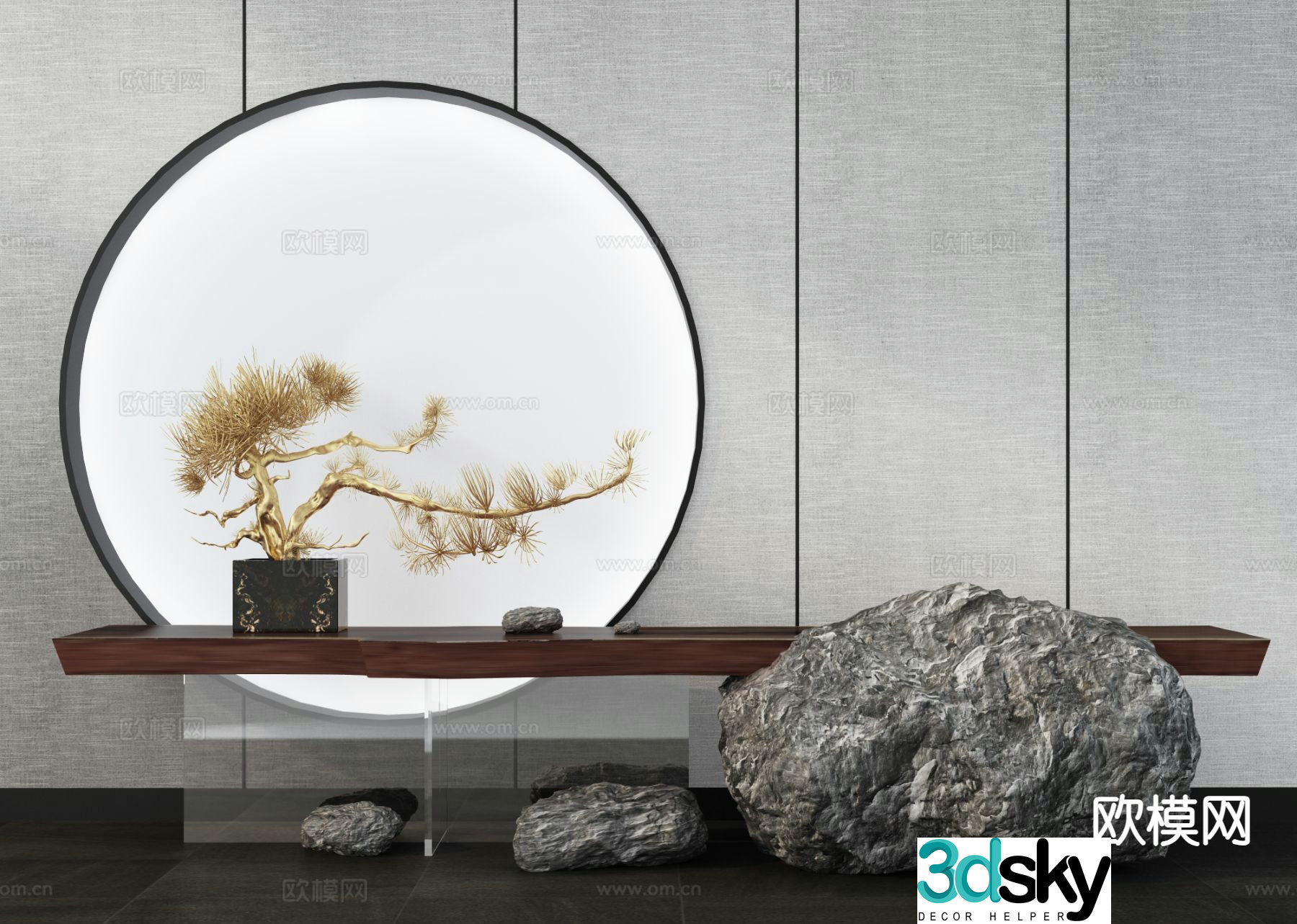 New Chinese style pine tree table setting 3D model of Duanjingdai
