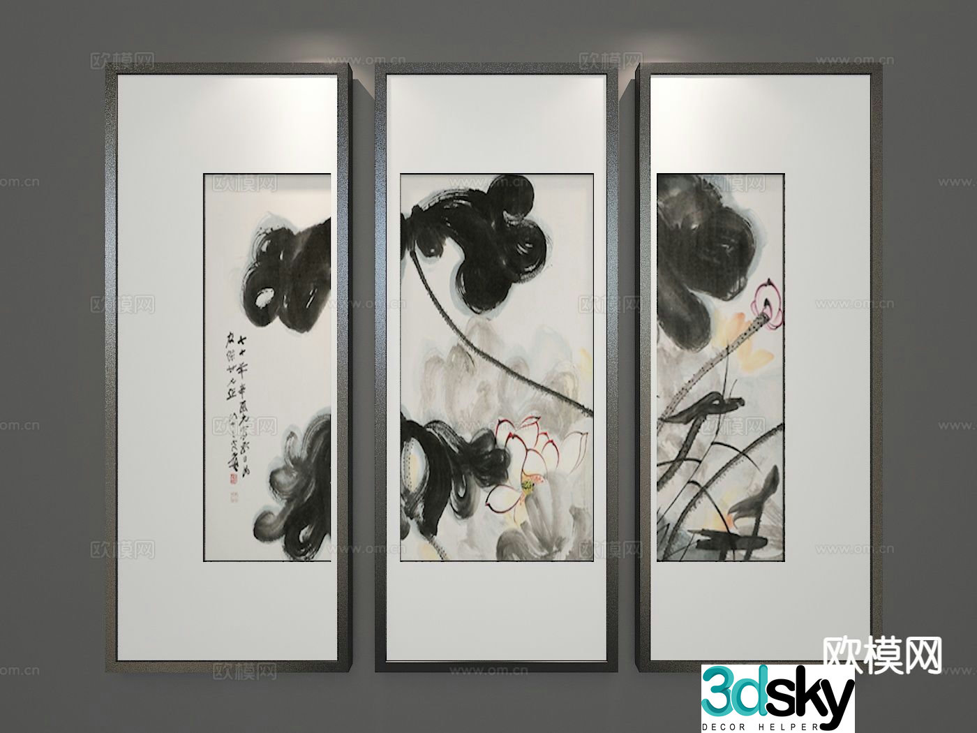 New Chinese style decorative painting ink hanging painting 3D model